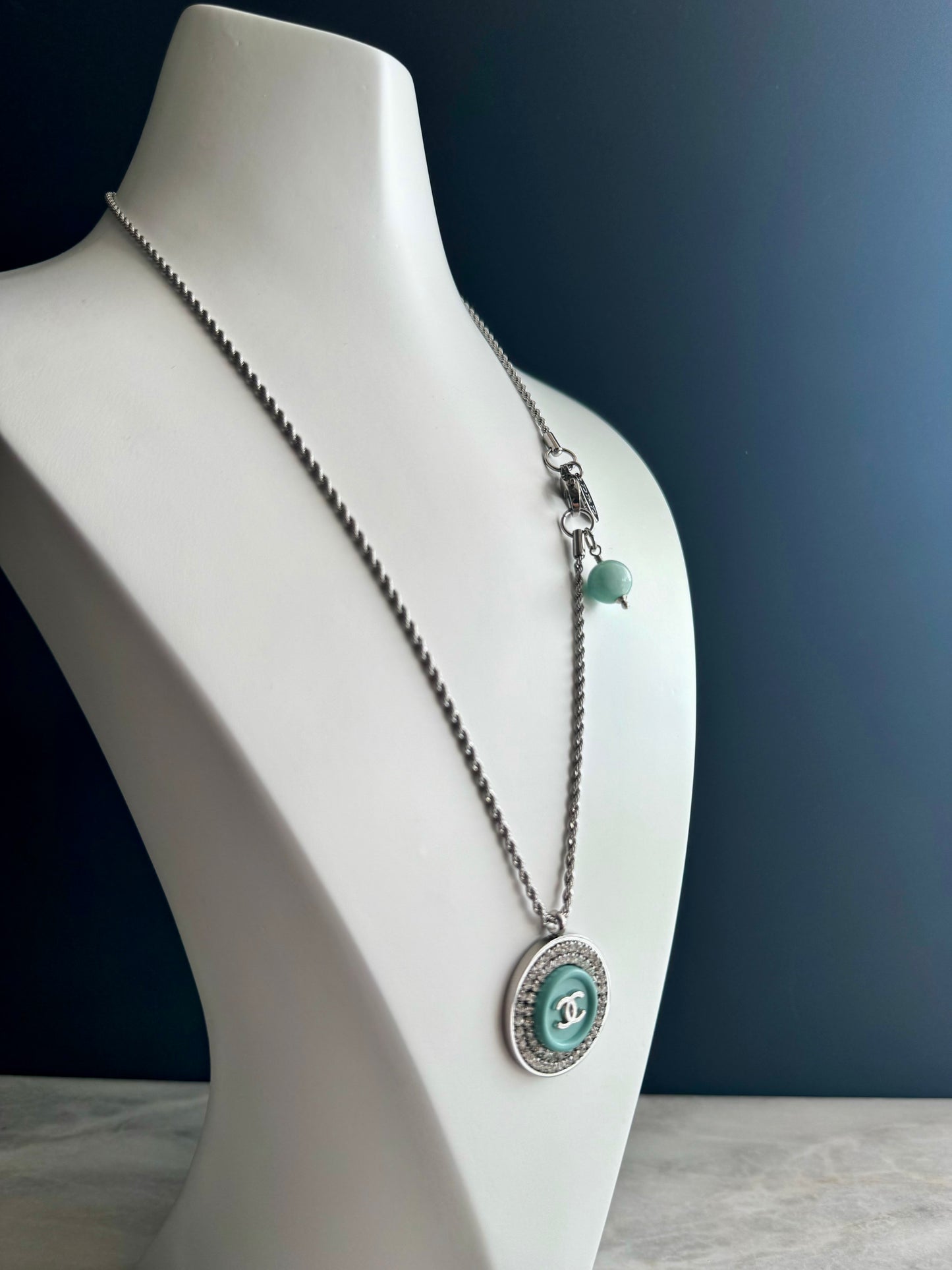 Authentic Reworked teal Button Necklace