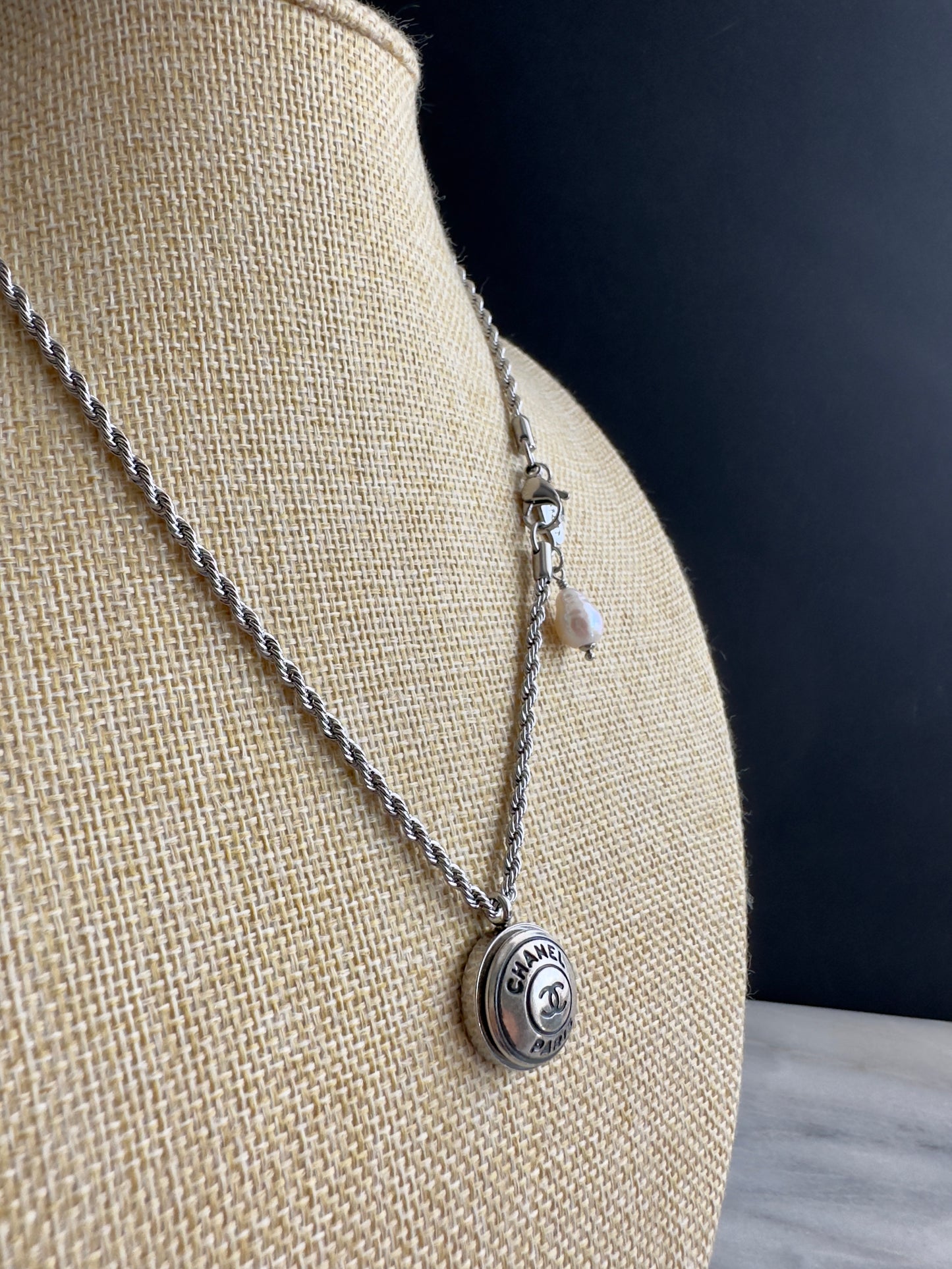 Authentic Reworked silver Button Necklace