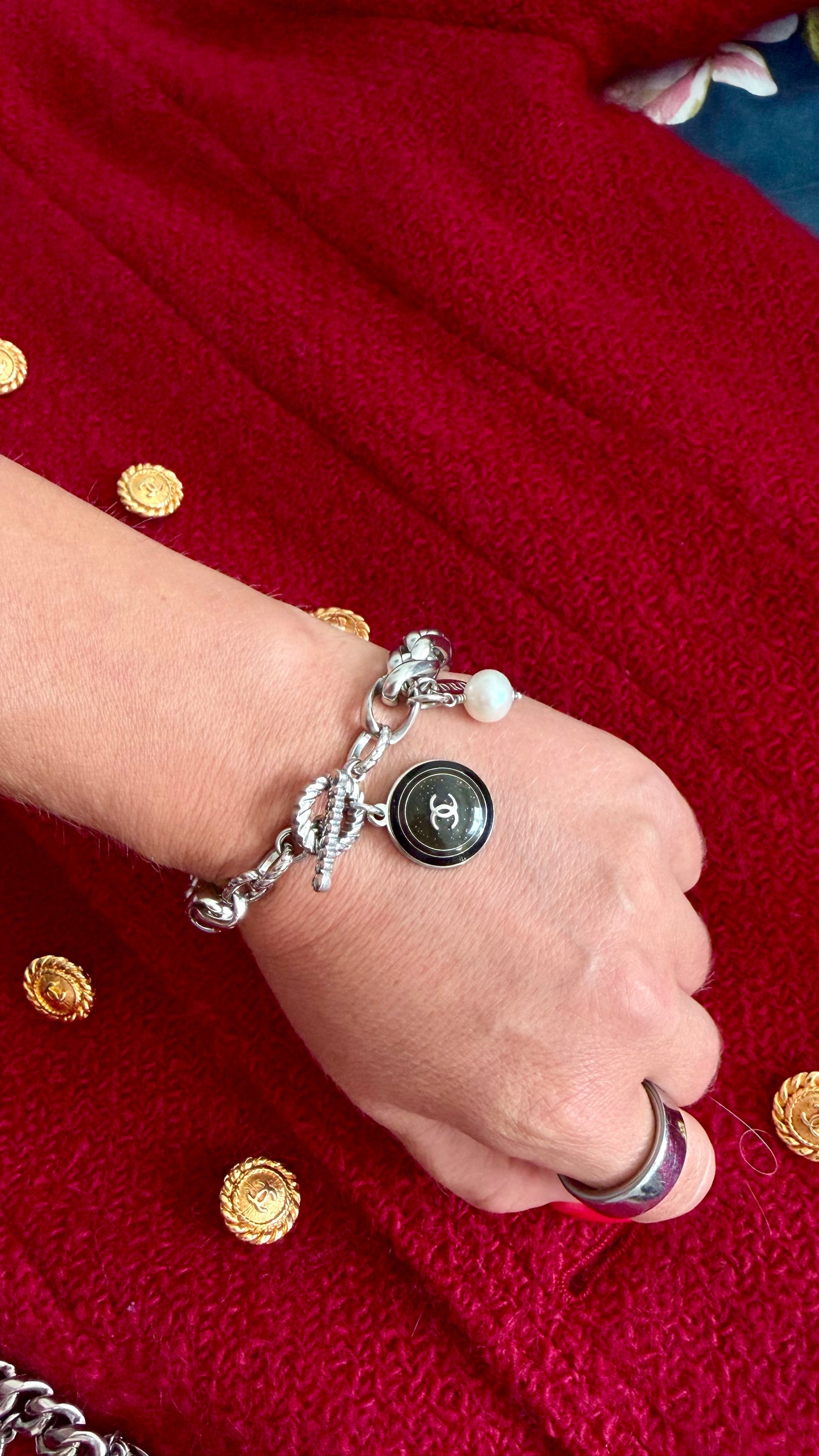 Silver chunky Authentic Reworked button bracelet