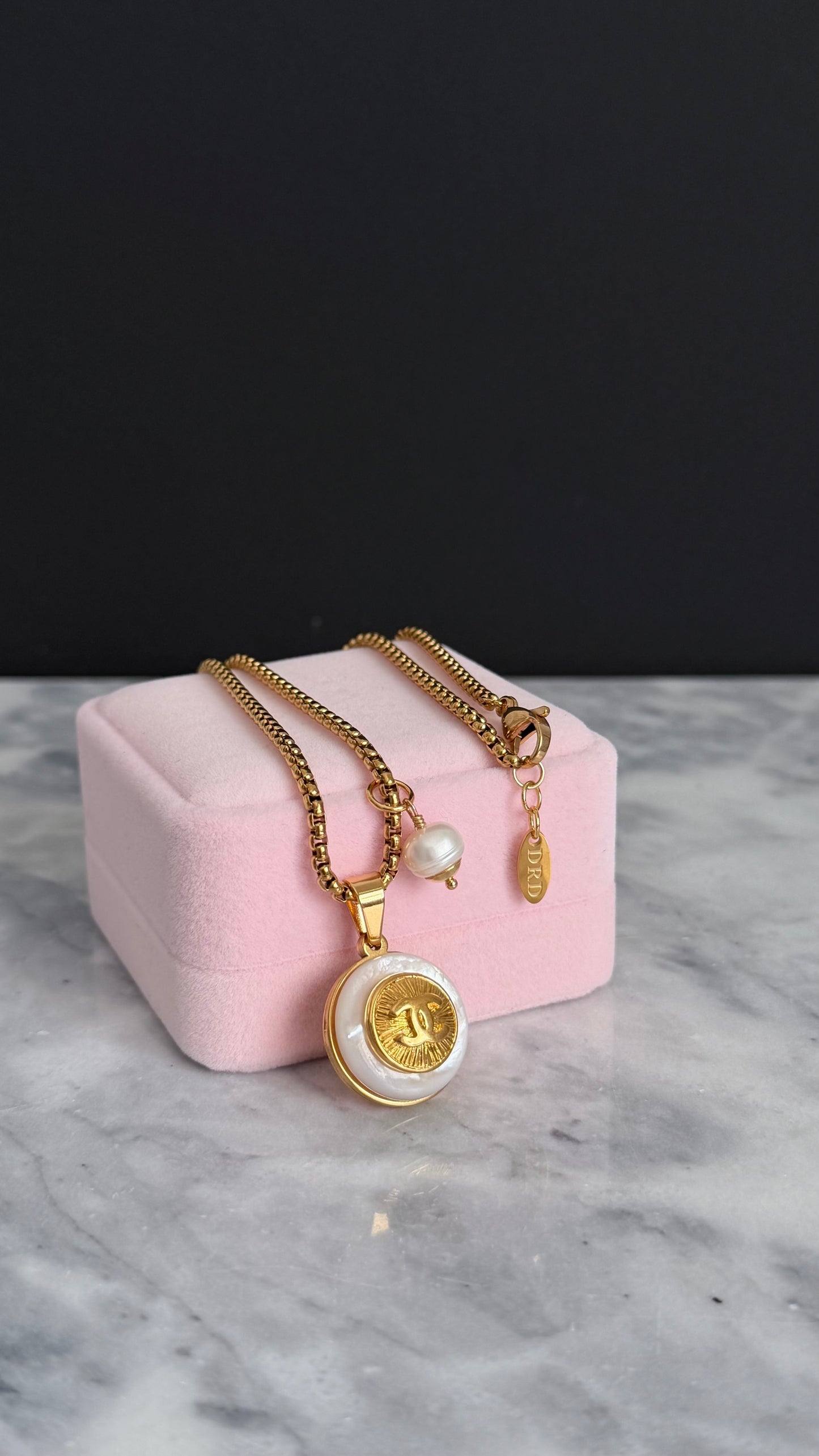 SUPER RARE MOTHER OF PEARL and Vintage Authentic reworked Gold button Necklace
