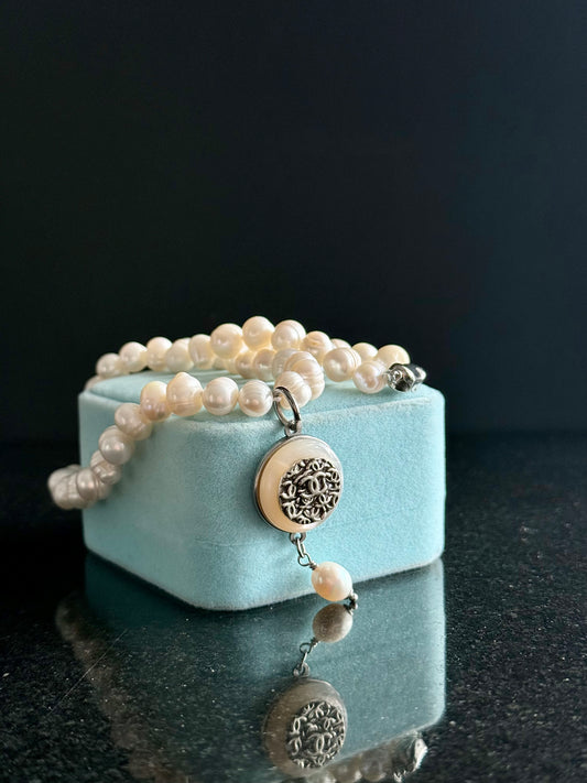 Authentic silver pearl reworked Necklace • SUPER RARE ONE OF A KIND PIECE