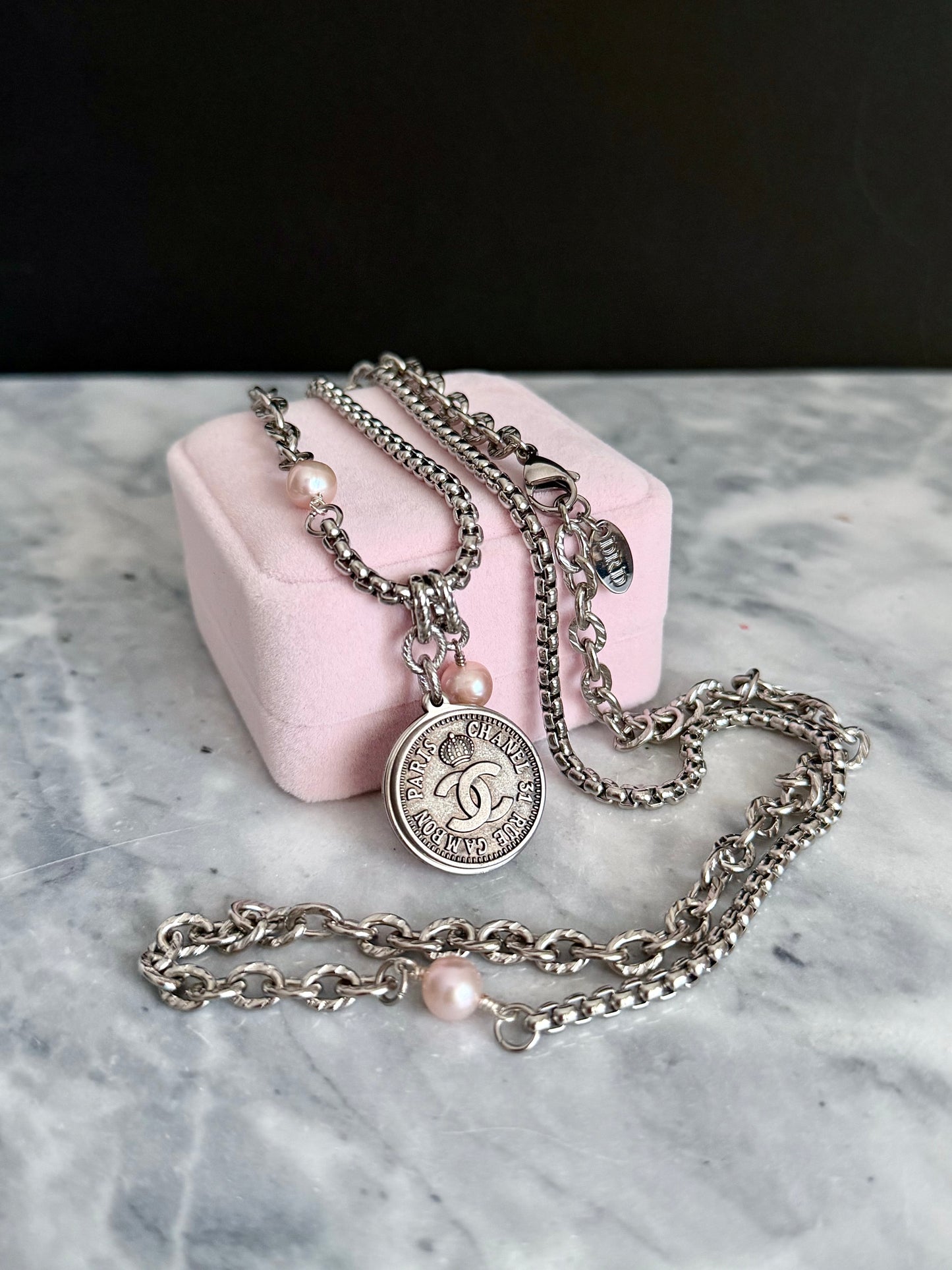 🖤 ONE OF A KIND - Authentic Reworked silver Button Double wrap Necklace