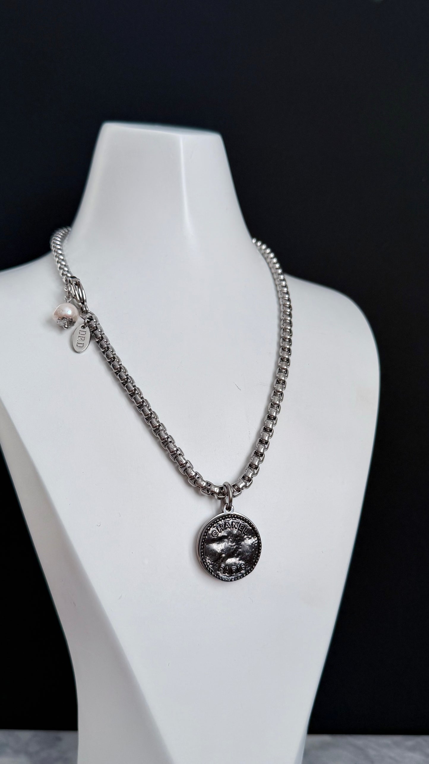 🤍 ONE OF A KIND - Authentic Reworked silver Button Double wrap Necklace