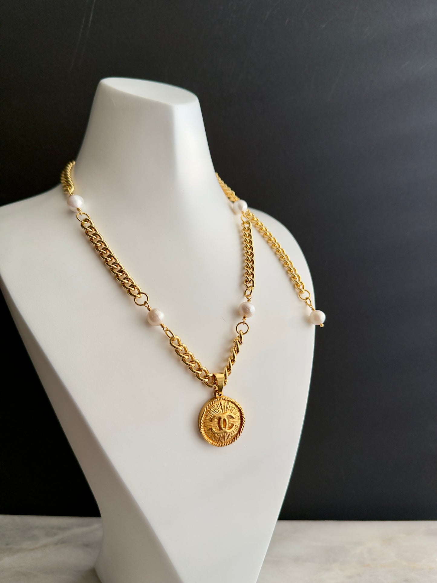 Extremely rare Authentic Reworked gold Button Necklace