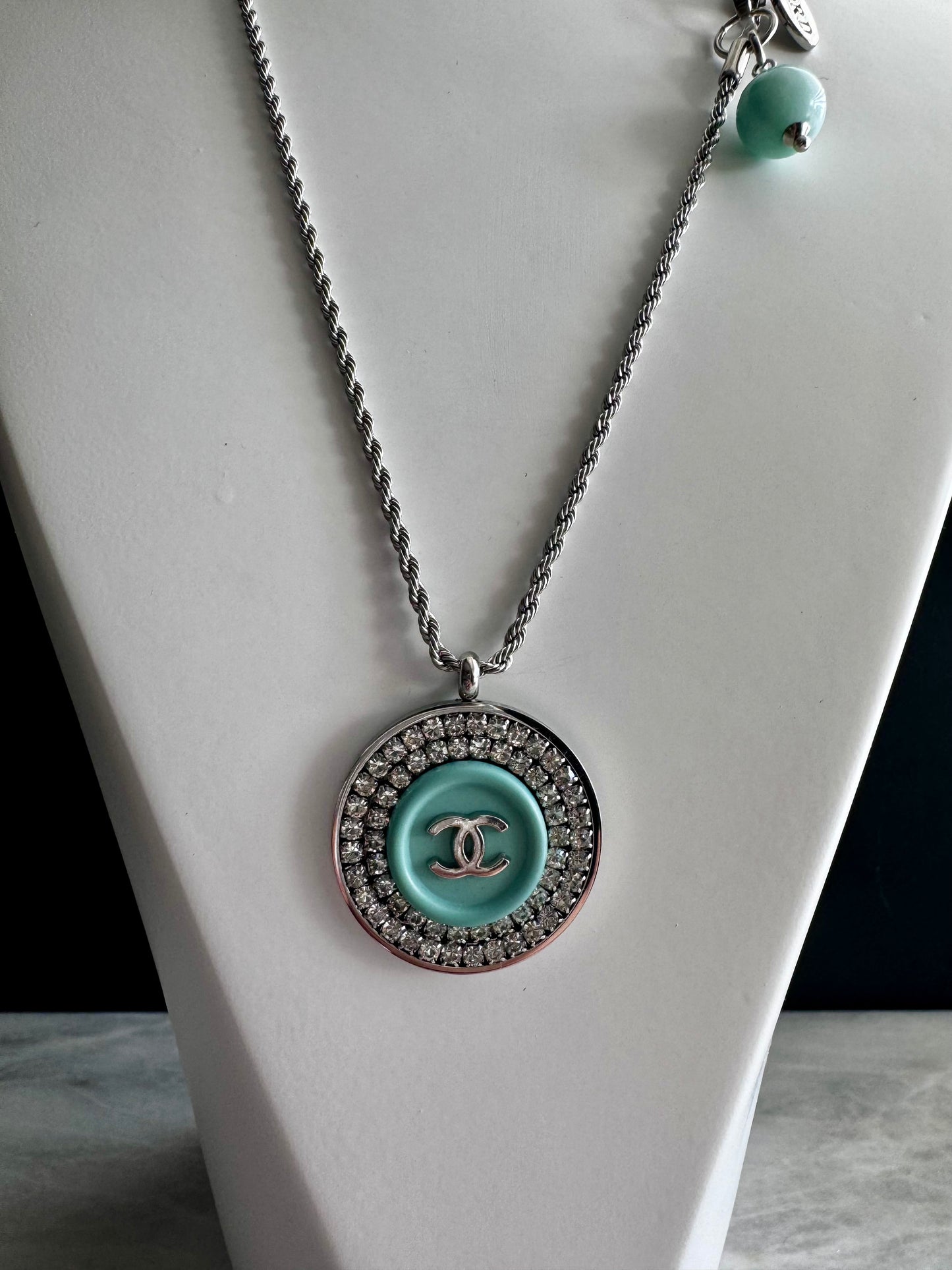 Authentic Reworked teal Button Necklace