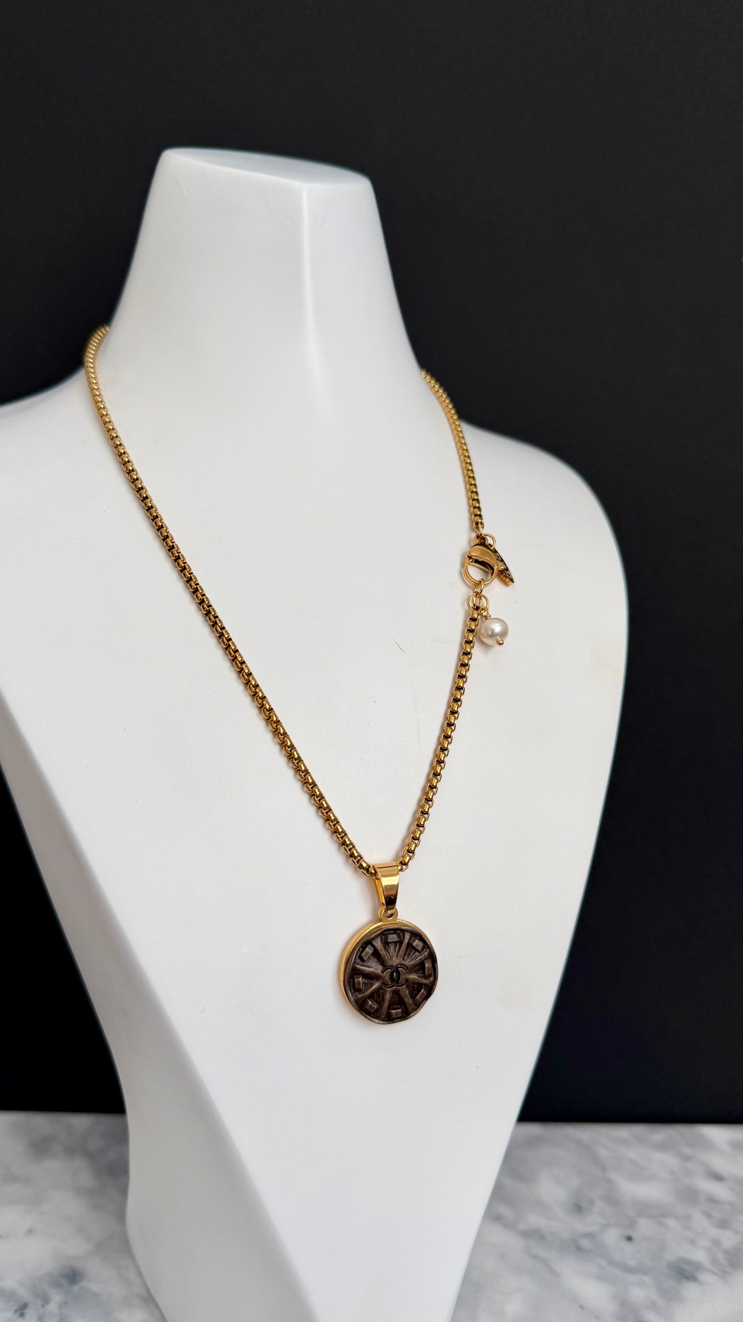 ✨ Vintage Authentic reworked Antique Gold button Necklace