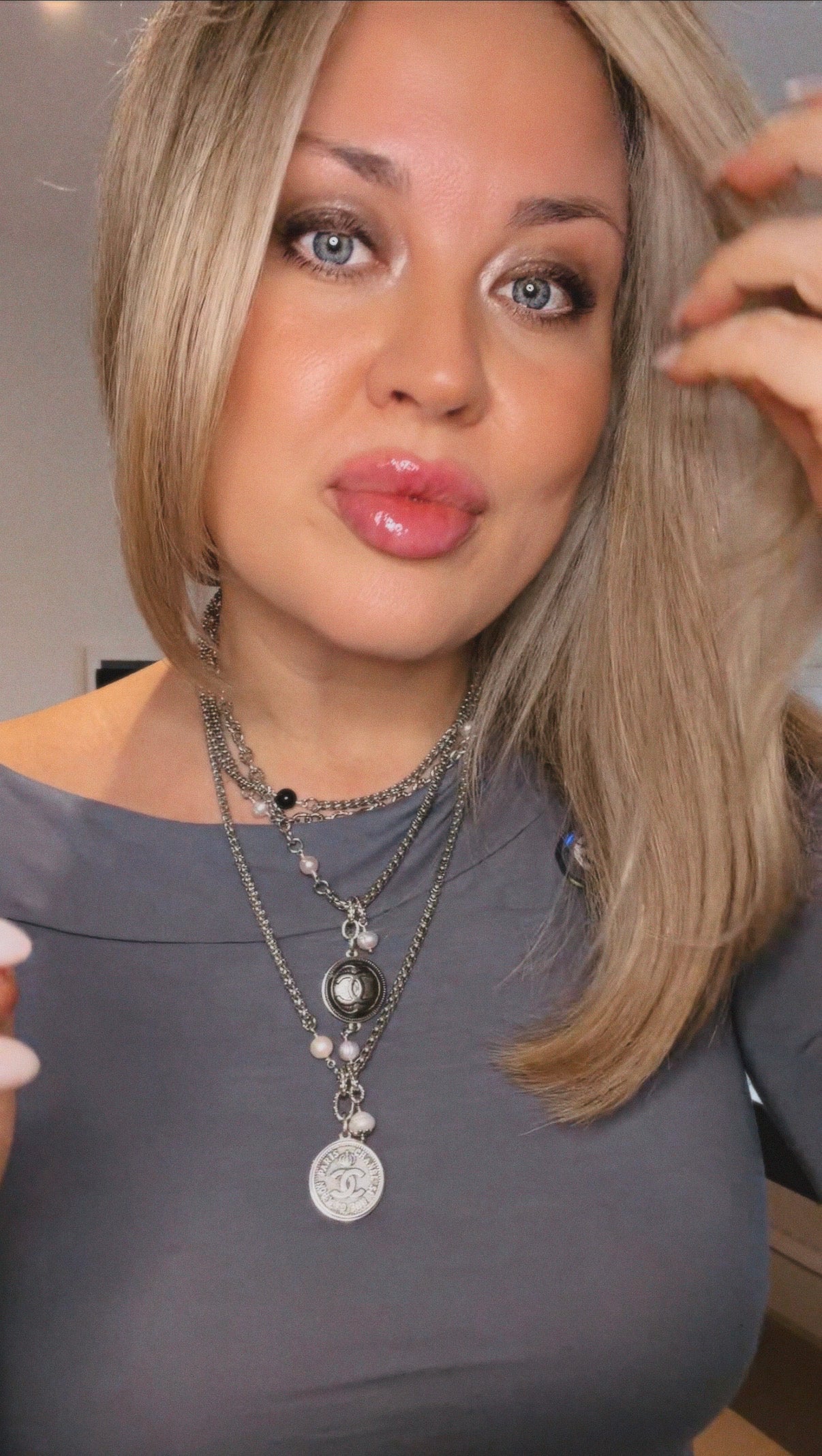 🖤 ONE OF A KIND - Authentic Reworked silver Button Double wrap Necklace