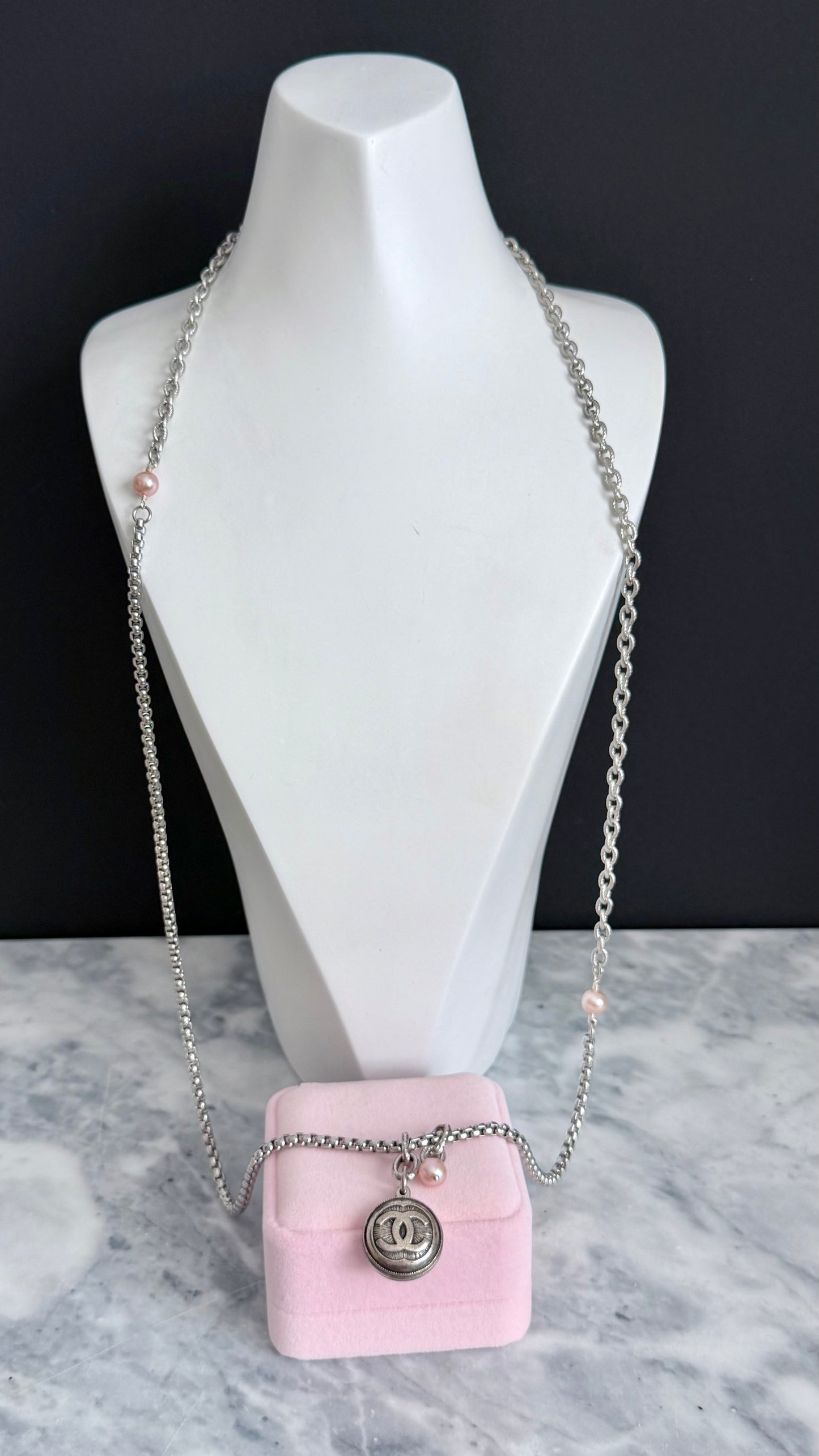 🖤 ONE OF A KIND - Authentic Reworked silver Button Double wrap Necklace