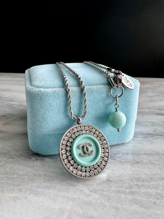 Authentic Reworked teal Button Necklace