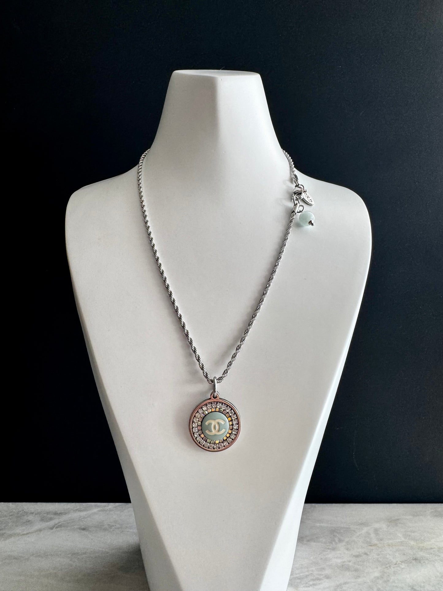 🩵Authentic Reworked teal Button Necklace