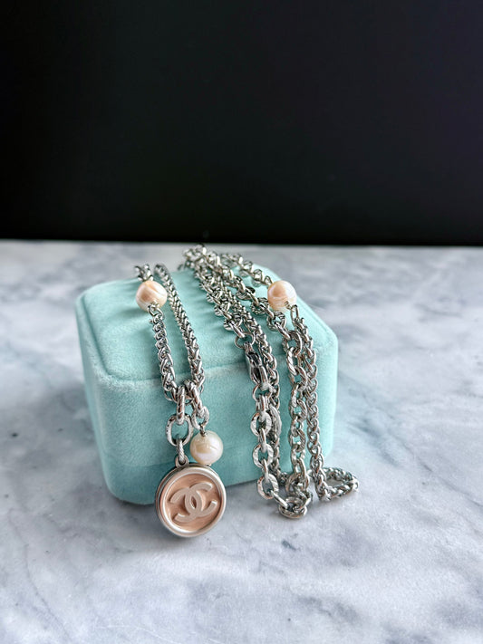 🤍 ONE OF A KIND - Authentic Reworked silver Button Double wrap Necklace