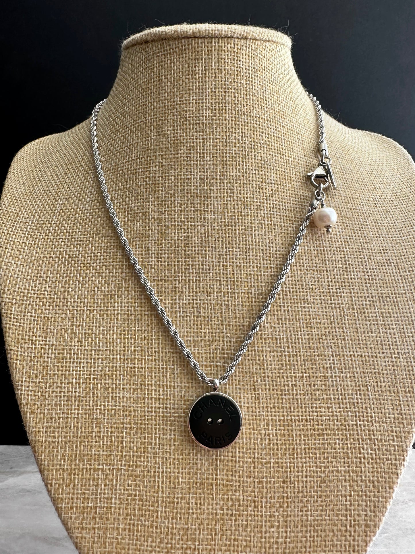 Vintage Authentic reworked silver button Y lariat Necklace