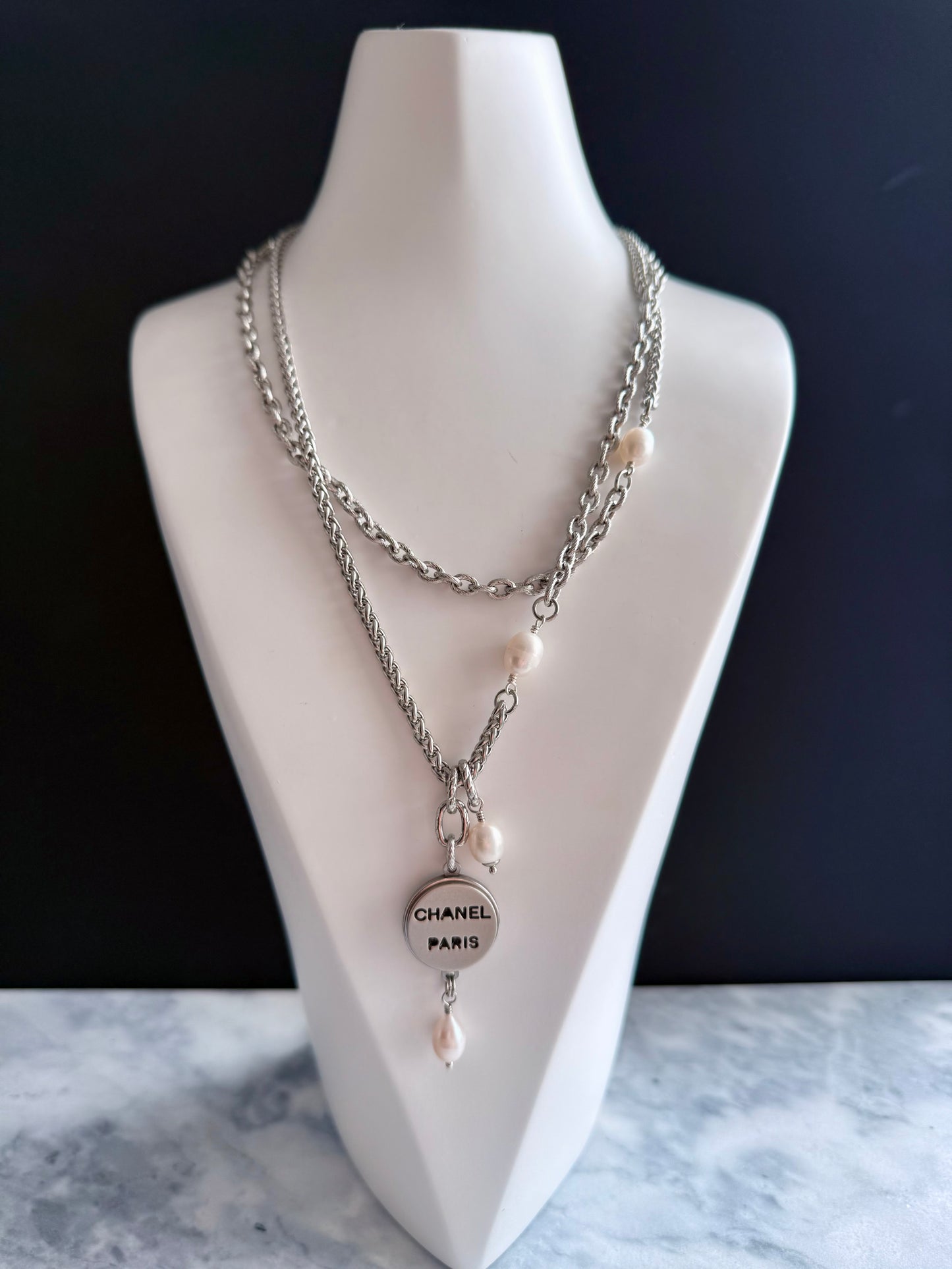 🤍 ONE OF A KIND - Authentic Reworked silver Button Double wrap Necklace