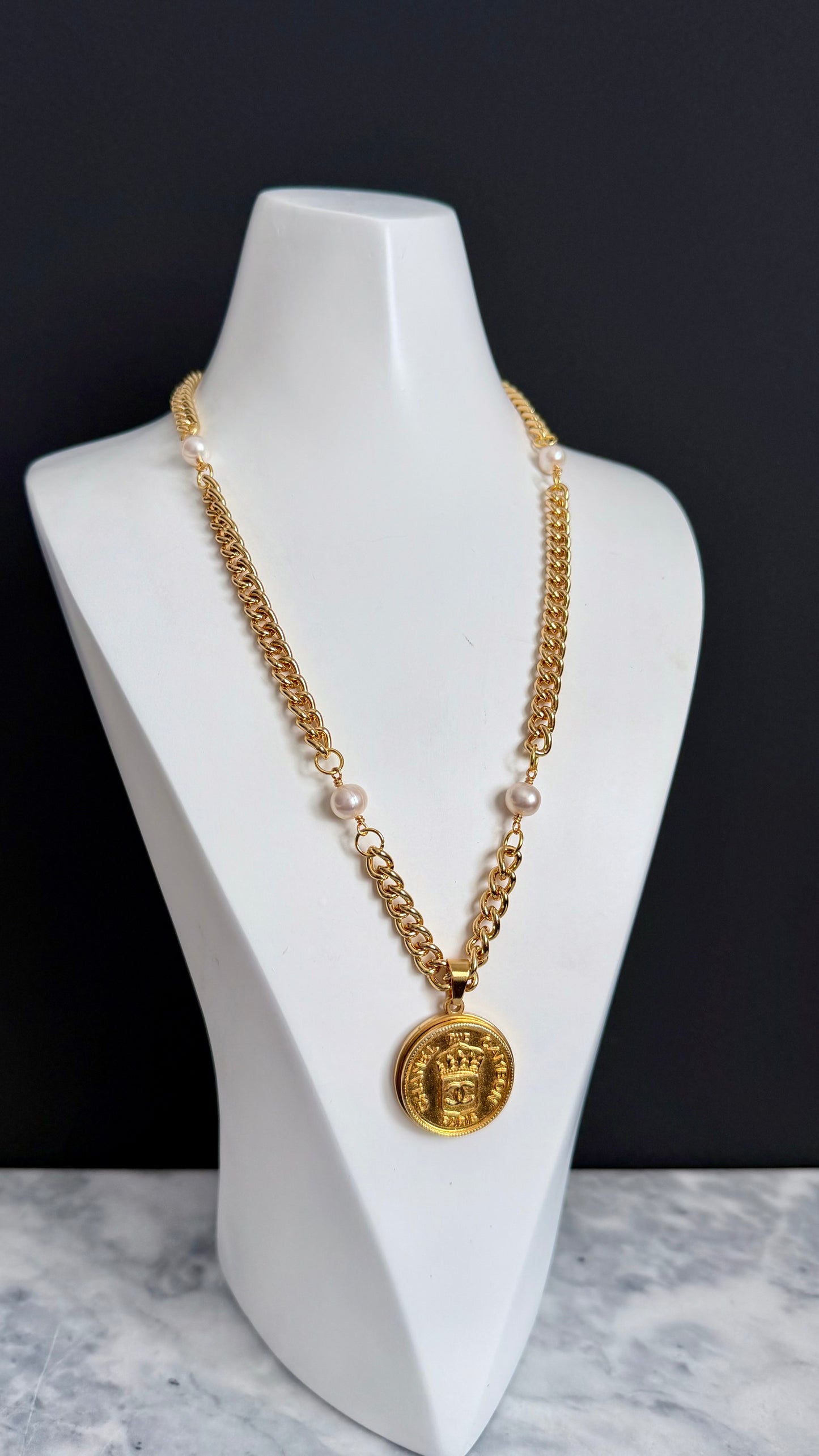 Extremely rare Authentic Reworked gold Button Necklace