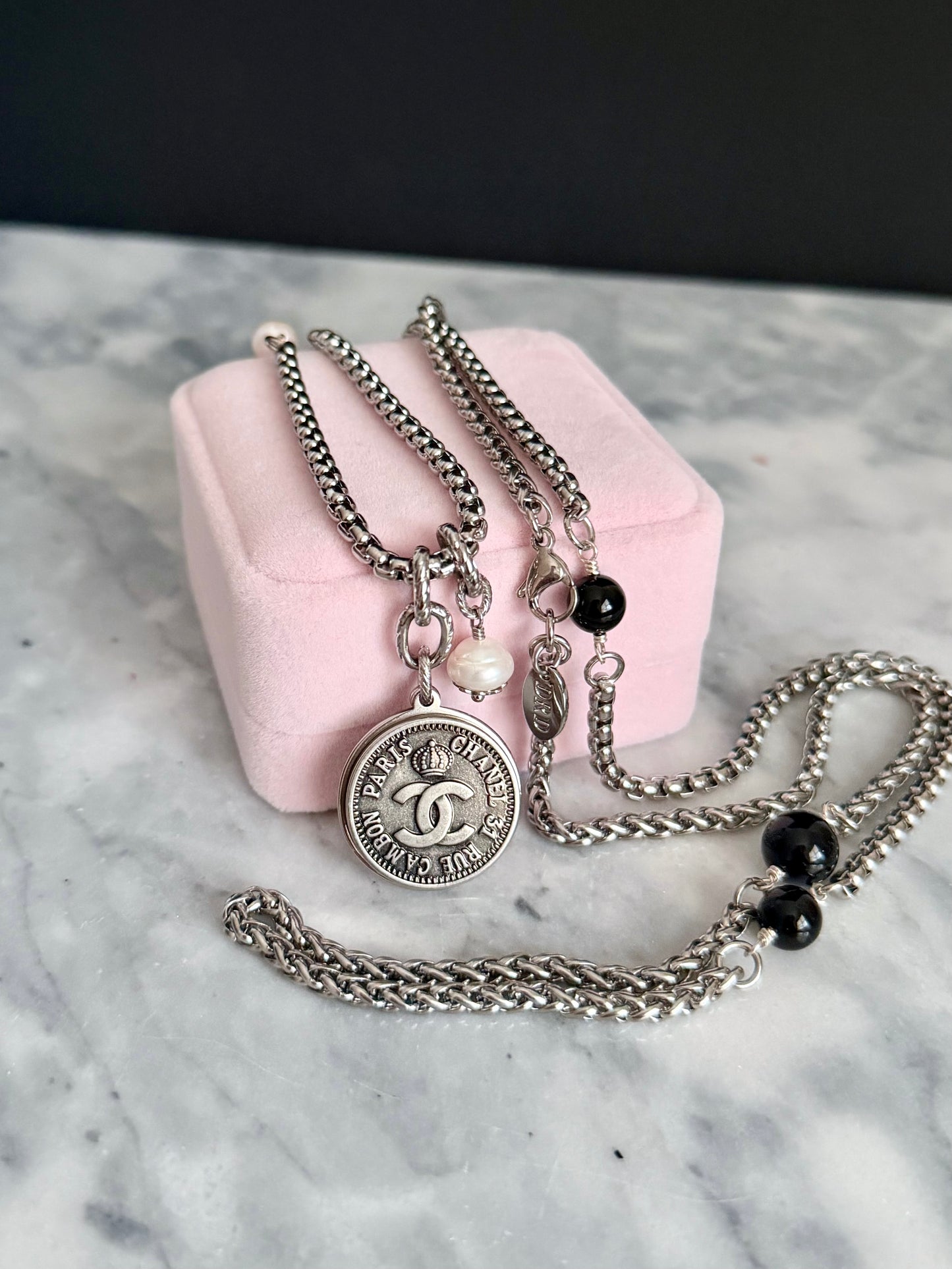 🖤 ONE OF A KIND - Authentic Reworked silver Button Double wrap Necklace