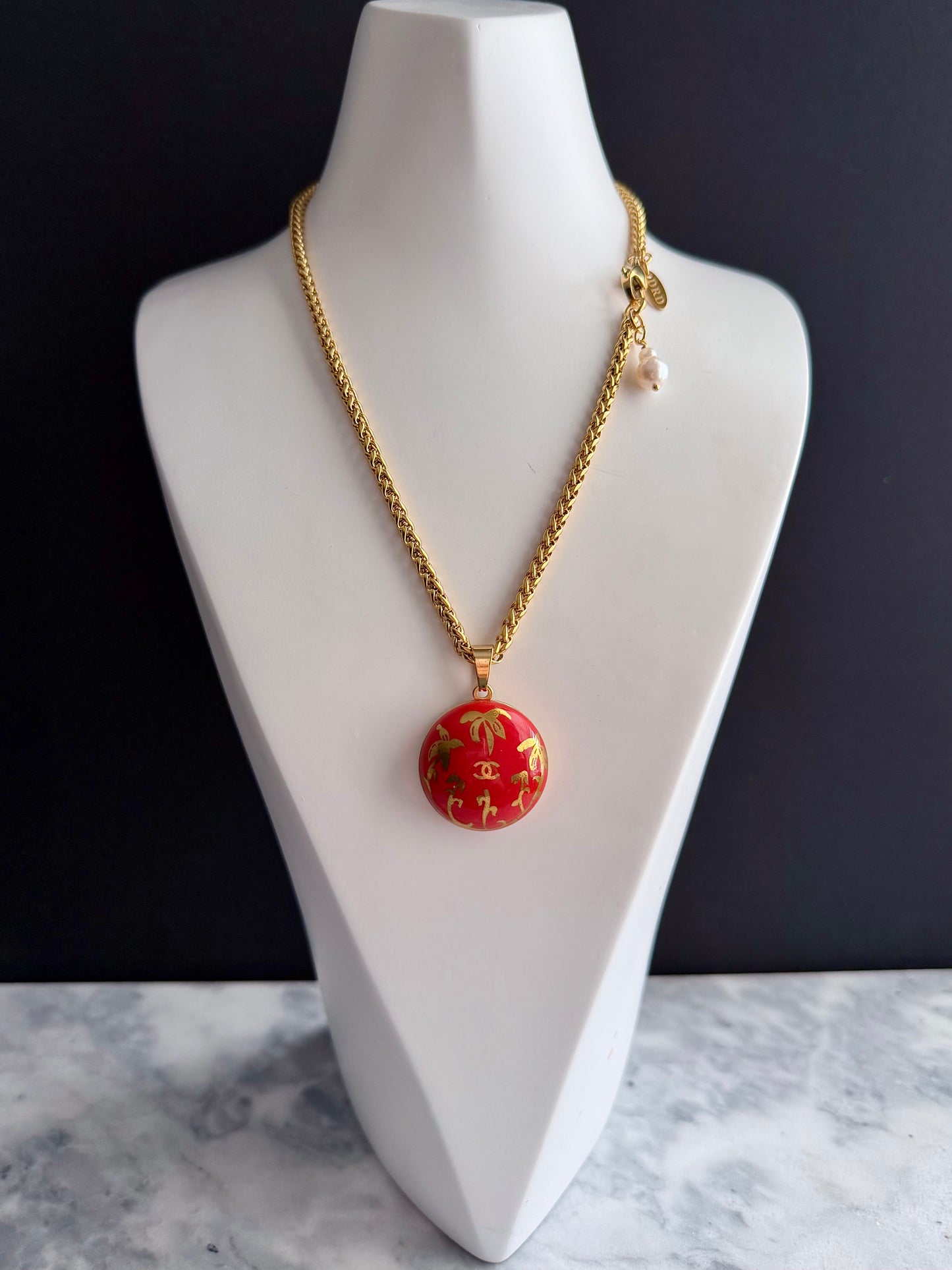 🧡 HUGE EXTREMELY RARE reworked orange button necklace