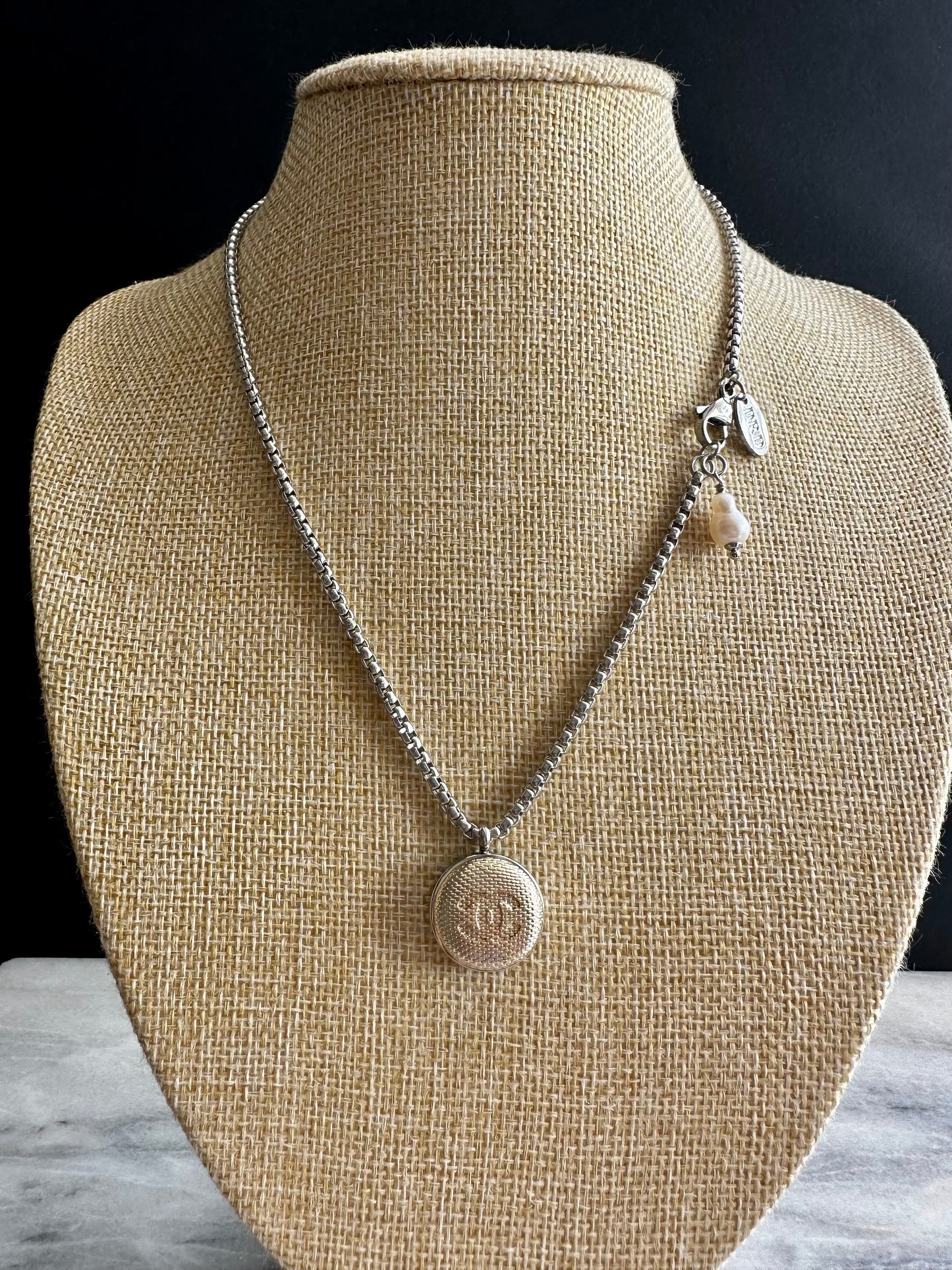 Authentic mixed silver+ pale gold reworked button Necklace - VERY rare!