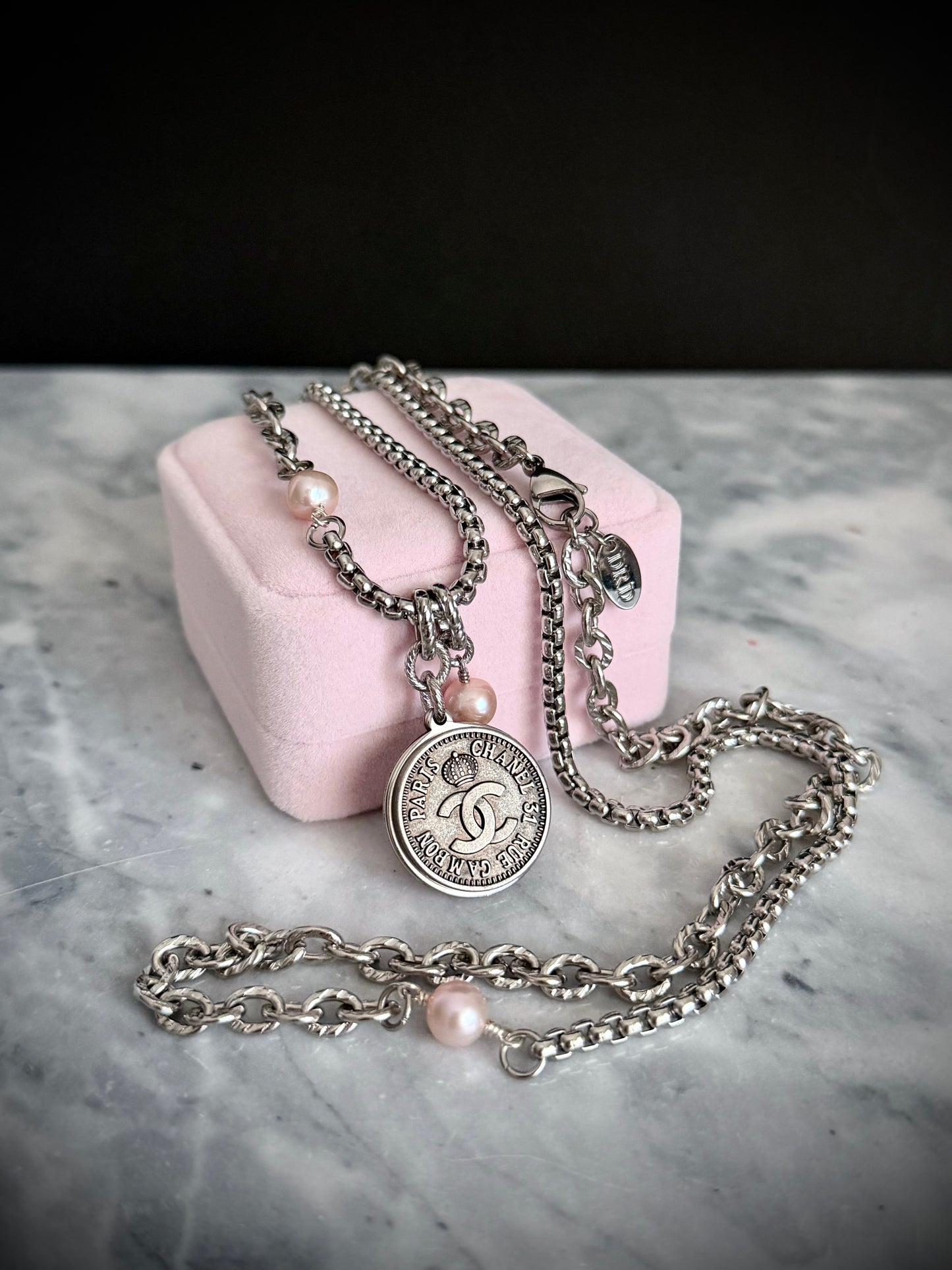 🖤 ONE OF A KIND - Authentic Reworked silver Button Double wrap Necklace