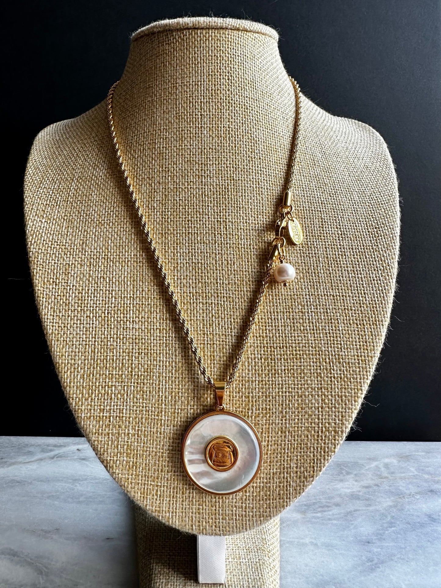 MOTHER OF PEARL One of a kind pearl and Authentic Reworked button necklace