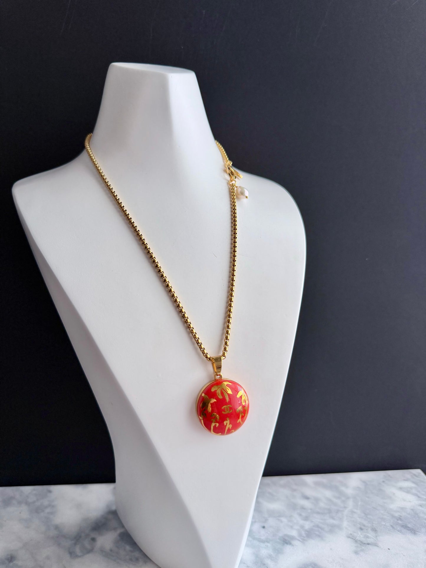 🧡 HUGE EXTREMELY RARE reworked orange button necklace