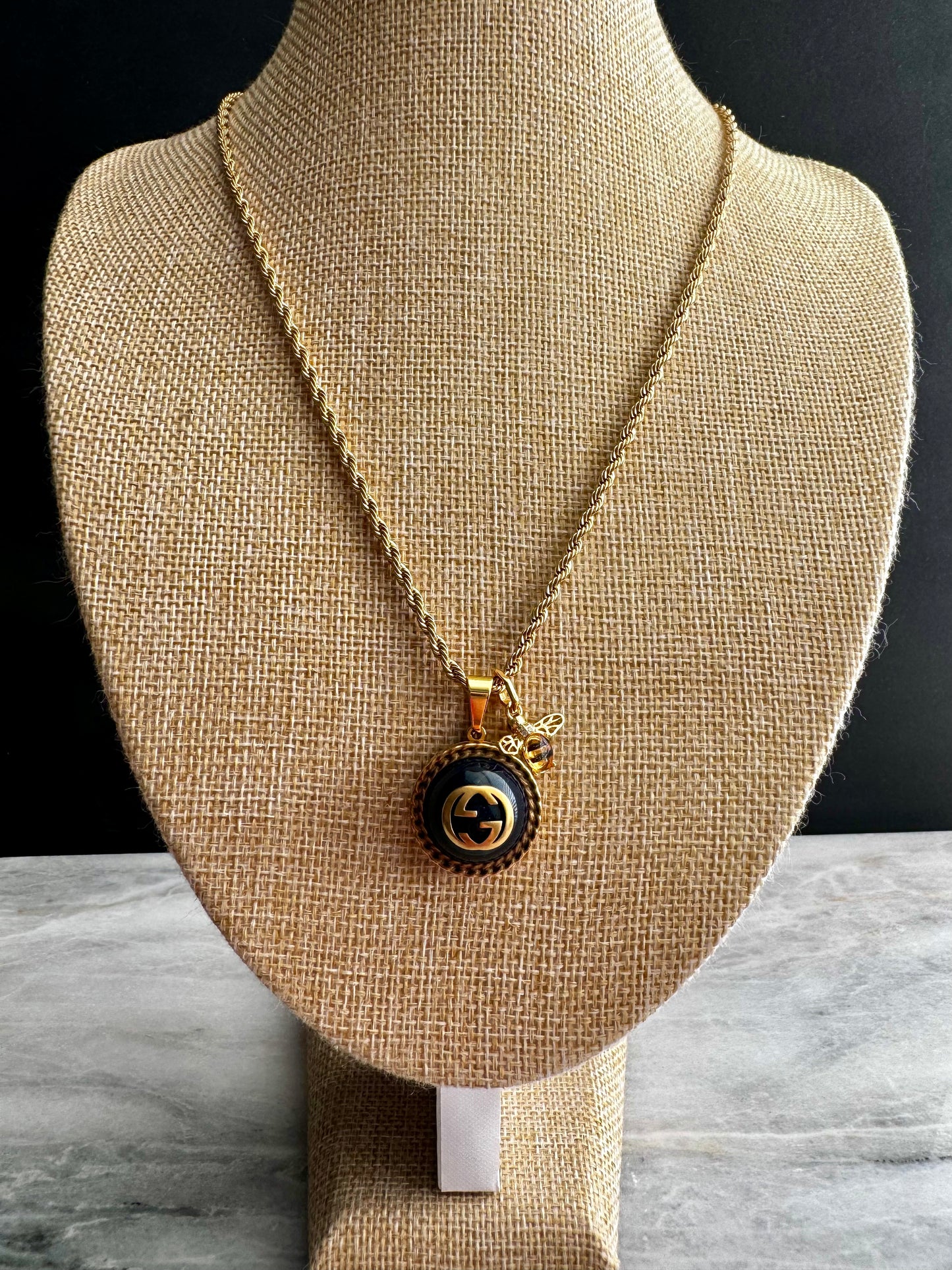 Antique Gold reworked Dark Navy Gucci necklace • high quality