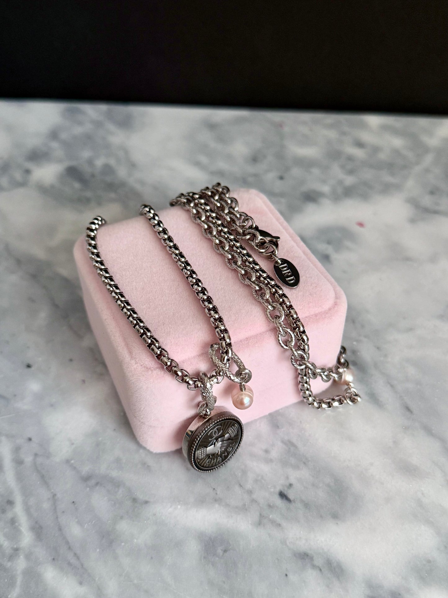 ✨ ONE OF A KIND - Authentic Reworked silver Button Double wrap Necklace