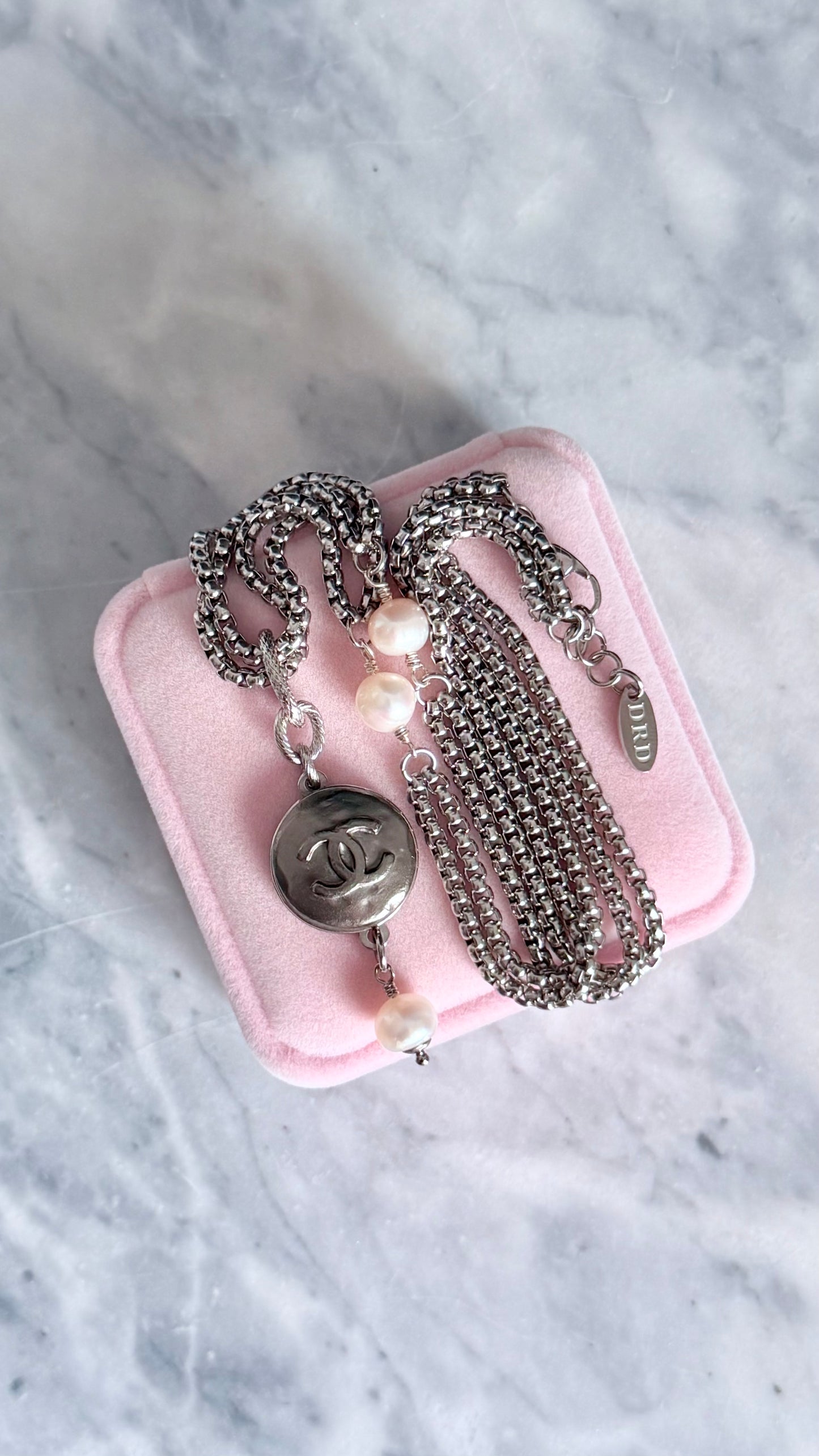 ✨ DOUBLE CHAIN - Authentic Reworked silver Button Necklace