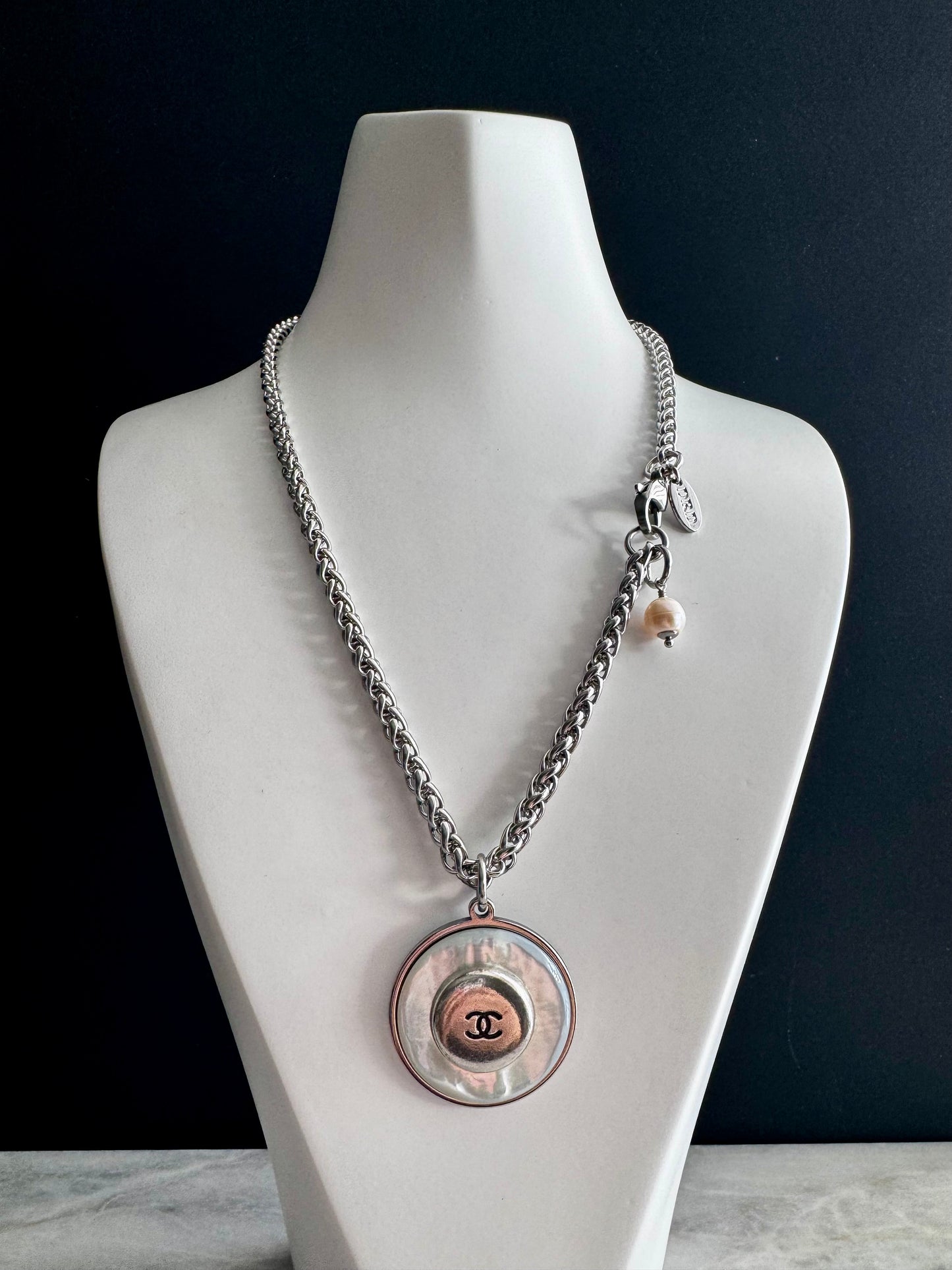 MOTHER OF PEARL One of a kind Authentic Reworked button necklace