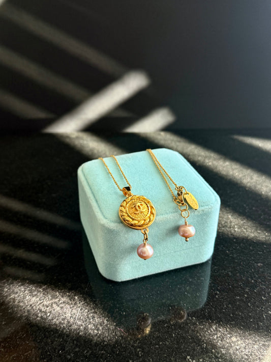 ✨ Vintage Authentic reworked Gold button Necklace. Gold vermeil over sterling silver