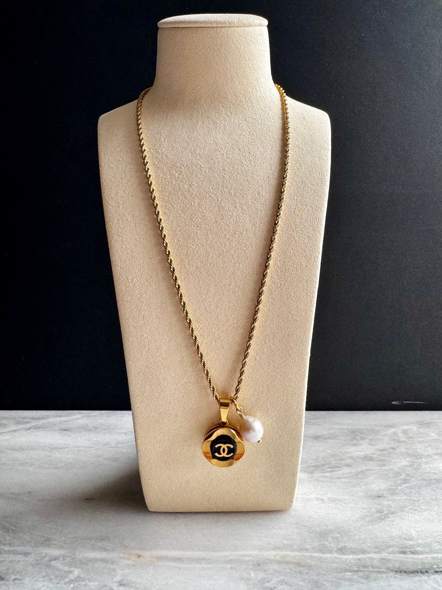 Vintage Authentic reworked Gold button Necklace