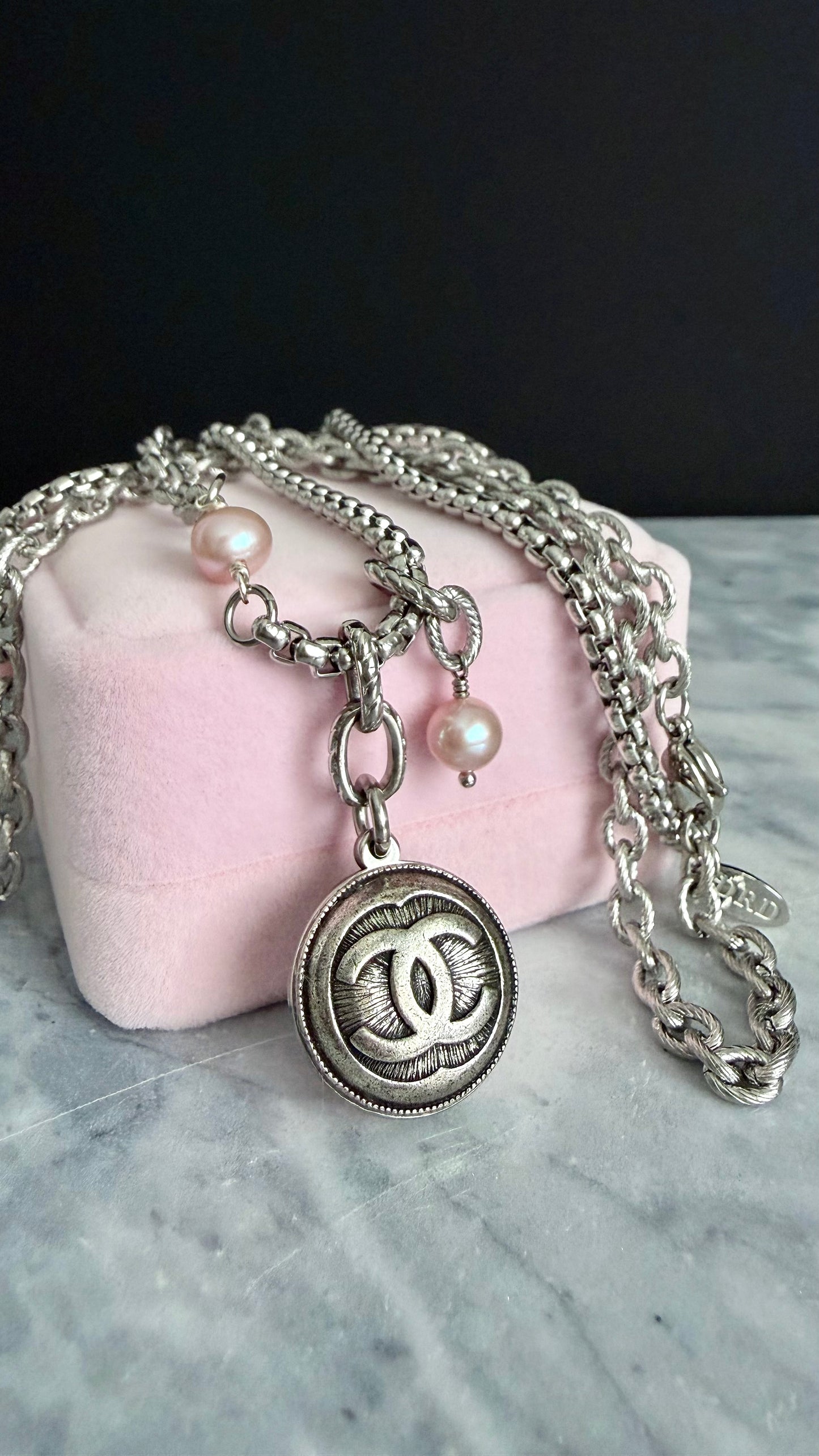 🖤 ONE OF A KIND - Authentic Reworked silver Button Double wrap Necklace