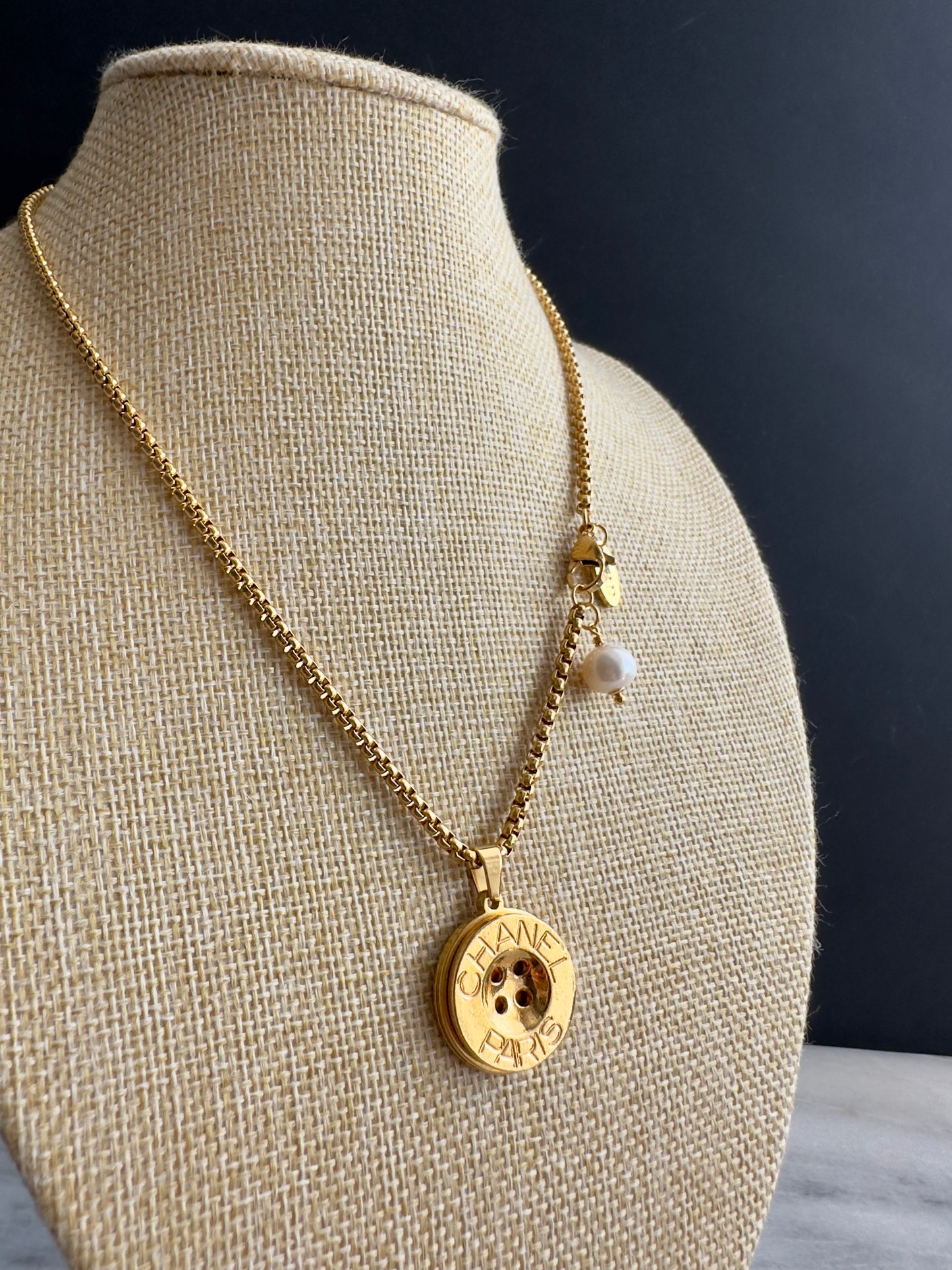 Large Vintage Authentic reworked Gold button Necklace