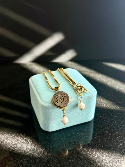 Vintage Authentic reworked Antique Gold button Necklace