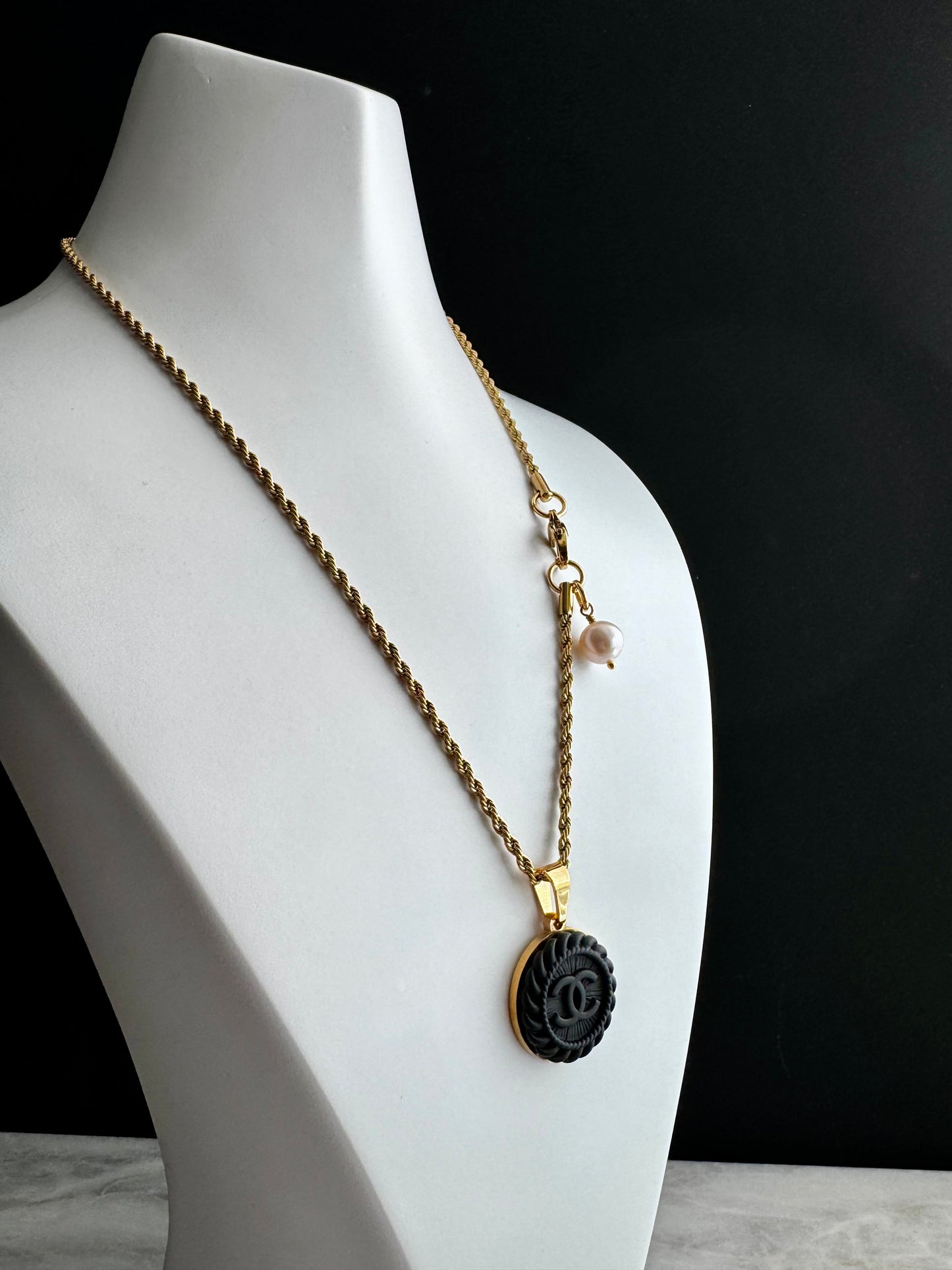 Large Vintage Authentic reworked Gold button Necklace