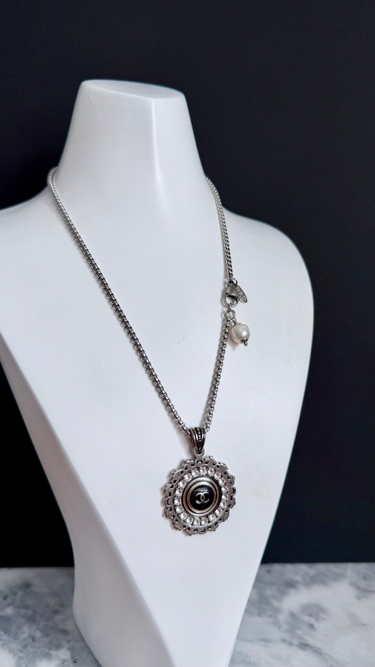 ✨ RARE Large Vintage Authentic reworked silver button Necklace