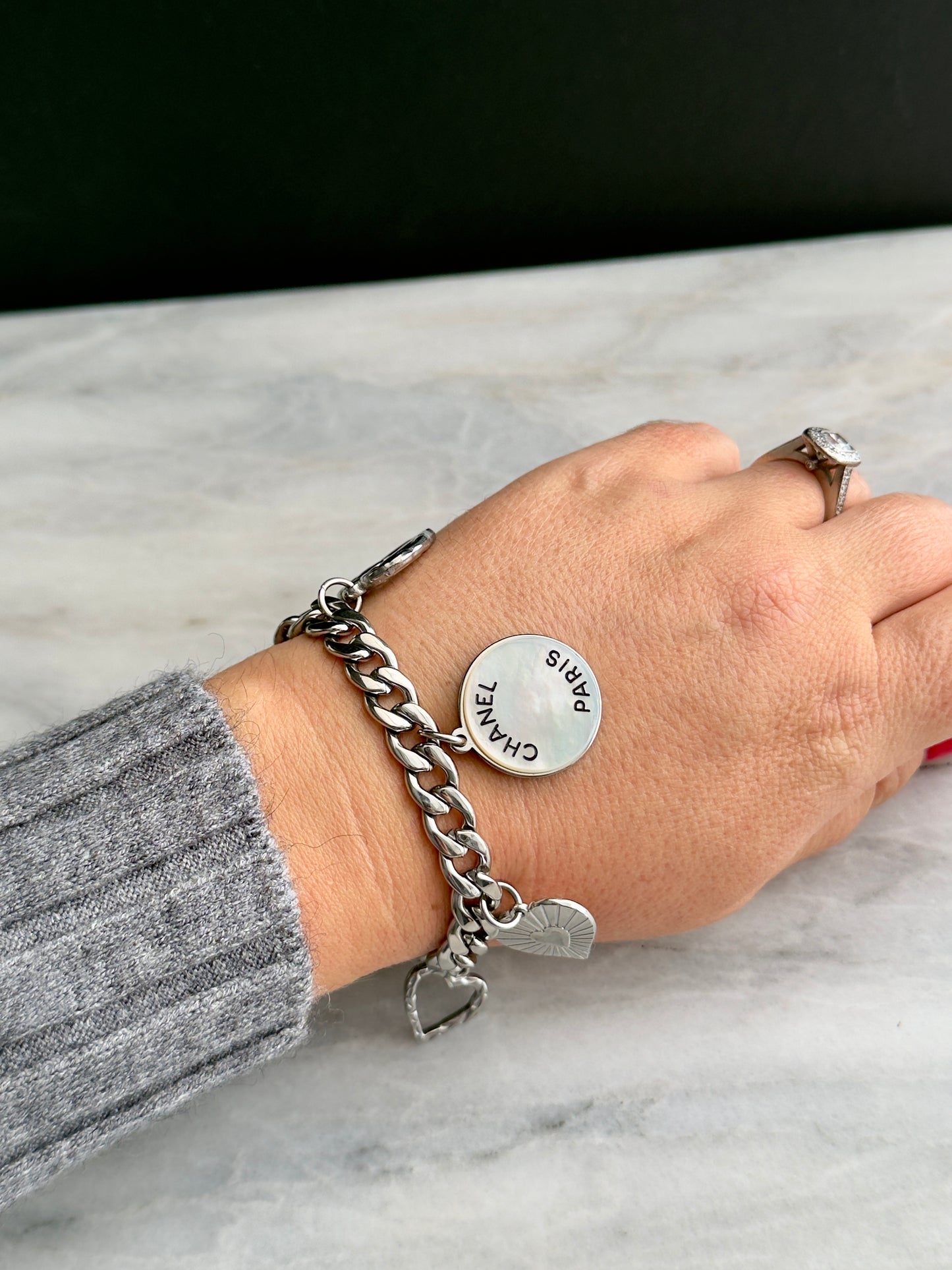 ✨ONE OF A KIND silver reworked button bracelet • rolo chain