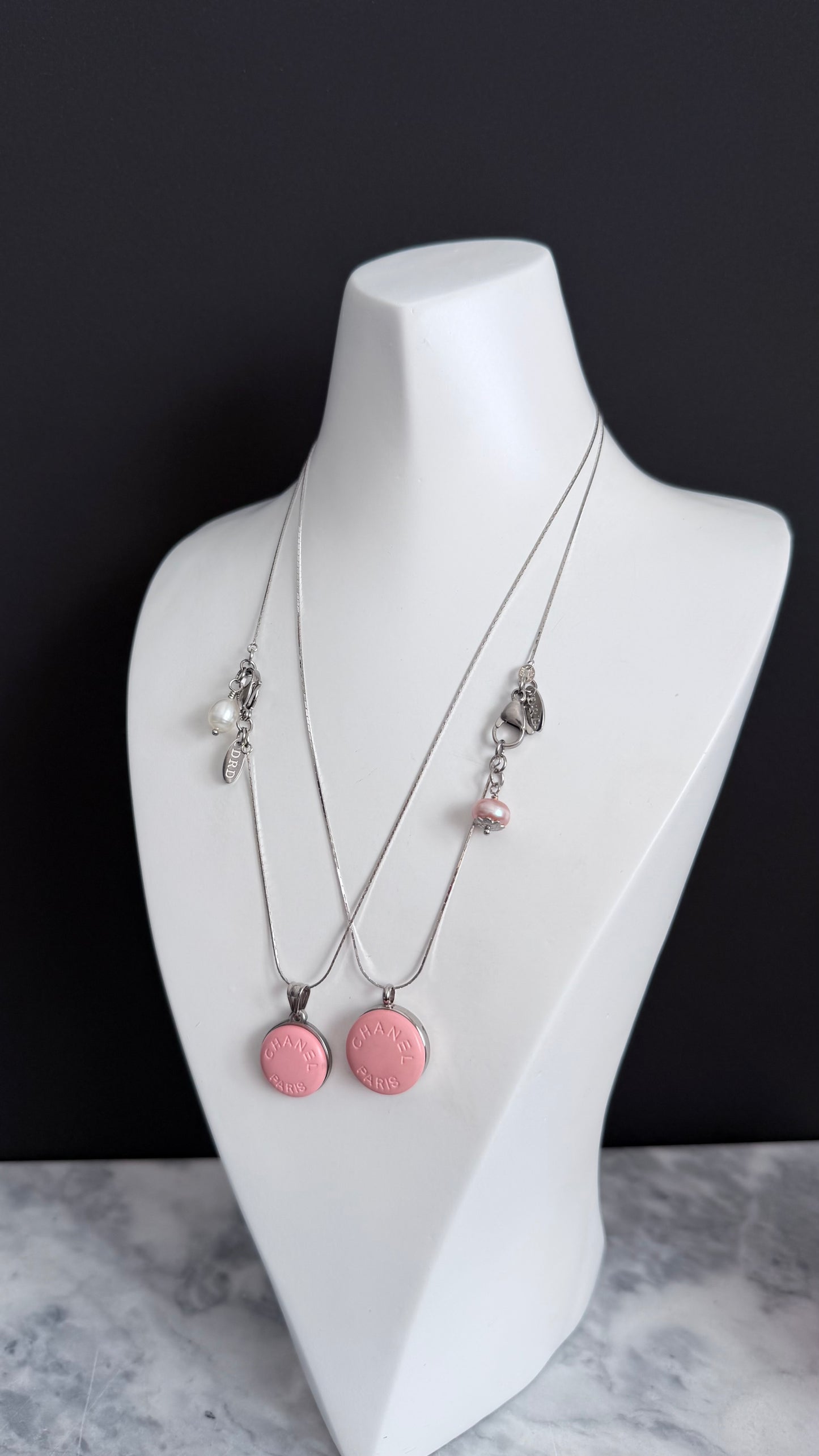 🌸 Reworked Authentic sterling silver button necklace with sterling silver chain - SMALLER SIZE WITH WHITE PEARL