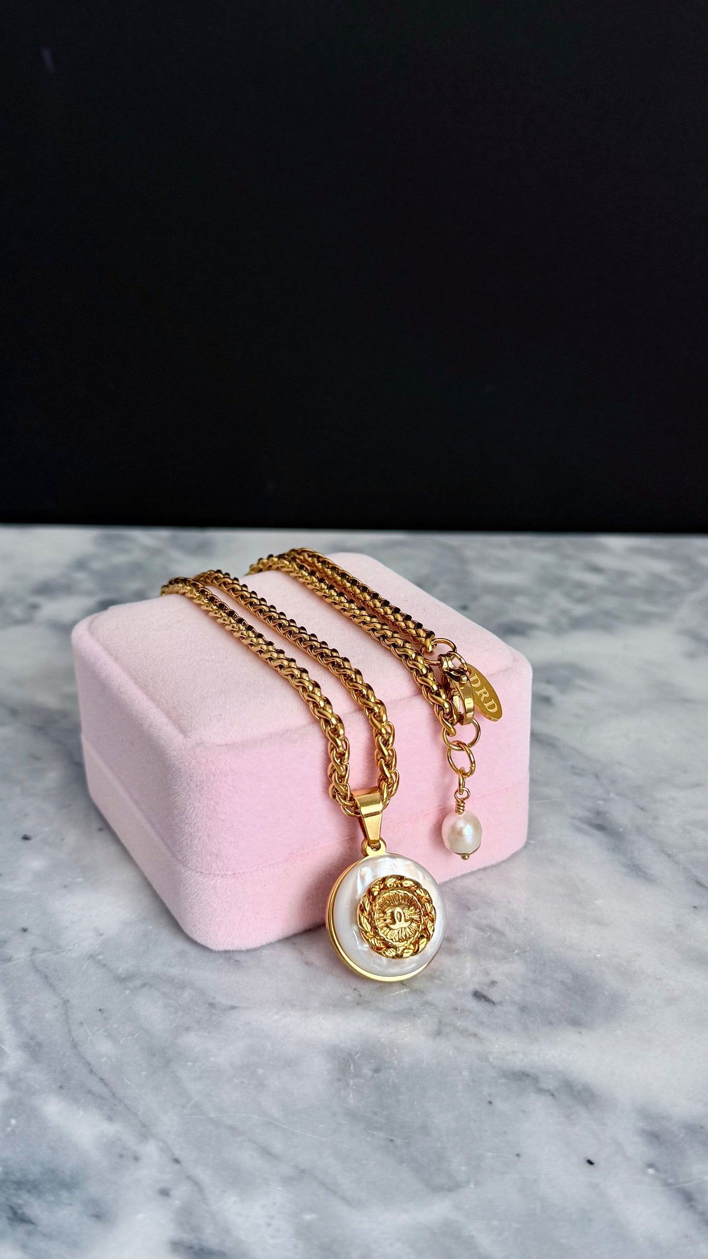 SUPER RARE MOTHER OF PEARL and Vintage Authentic reworked gold button Necklace