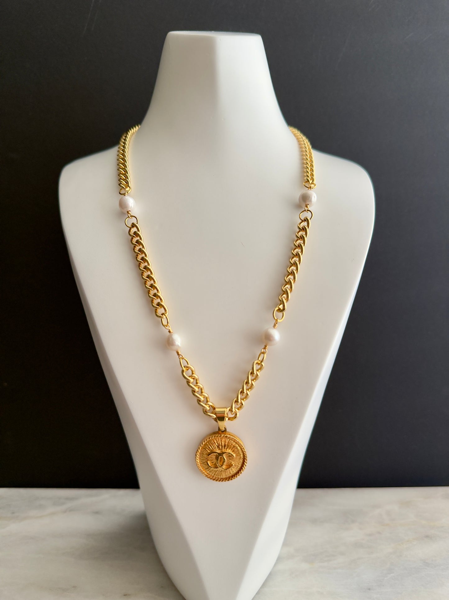 Extremely rare Authentic Reworked gold Button Necklace