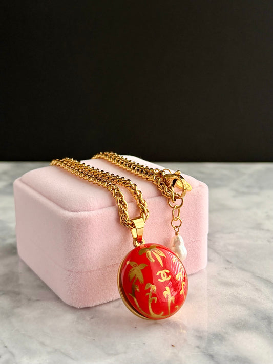 🧡 HUGE EXTREMELY RARE reworked orange button necklace