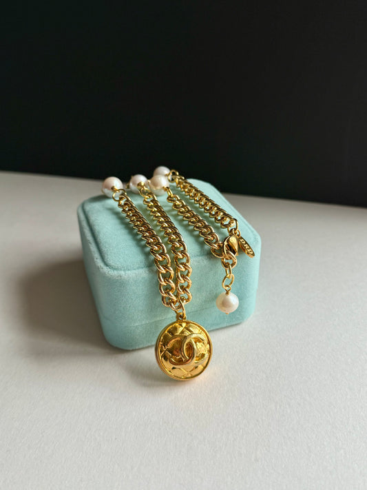Extremely rare Authentic Reworked gold Button Necklace