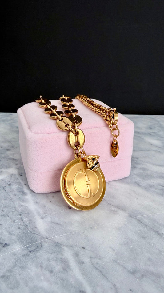 🐝 Gold reworked Vintage Gucci button necklace • high quality