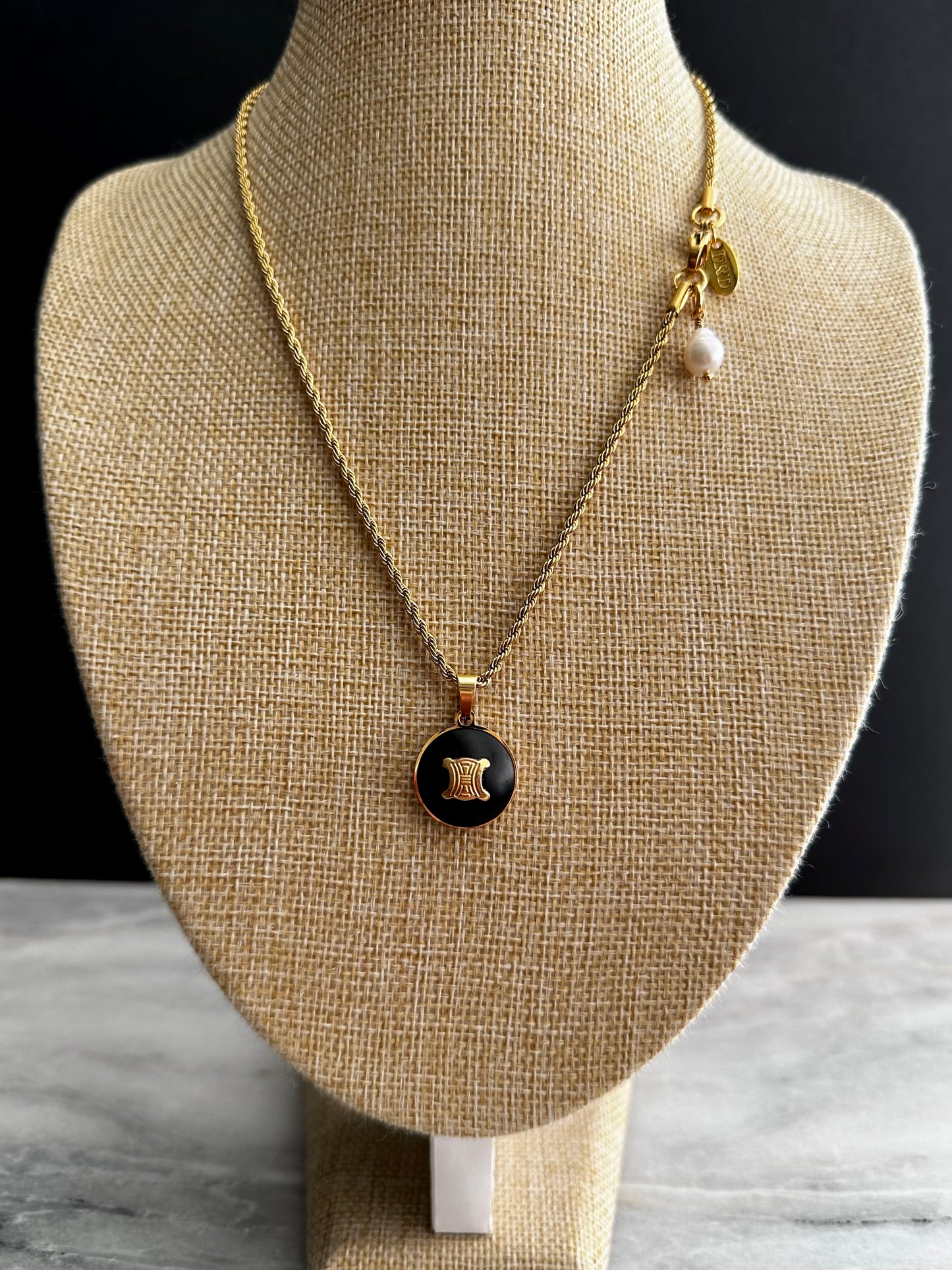 🖤 Vintage Authentic reworked Celine Gold button Necklace