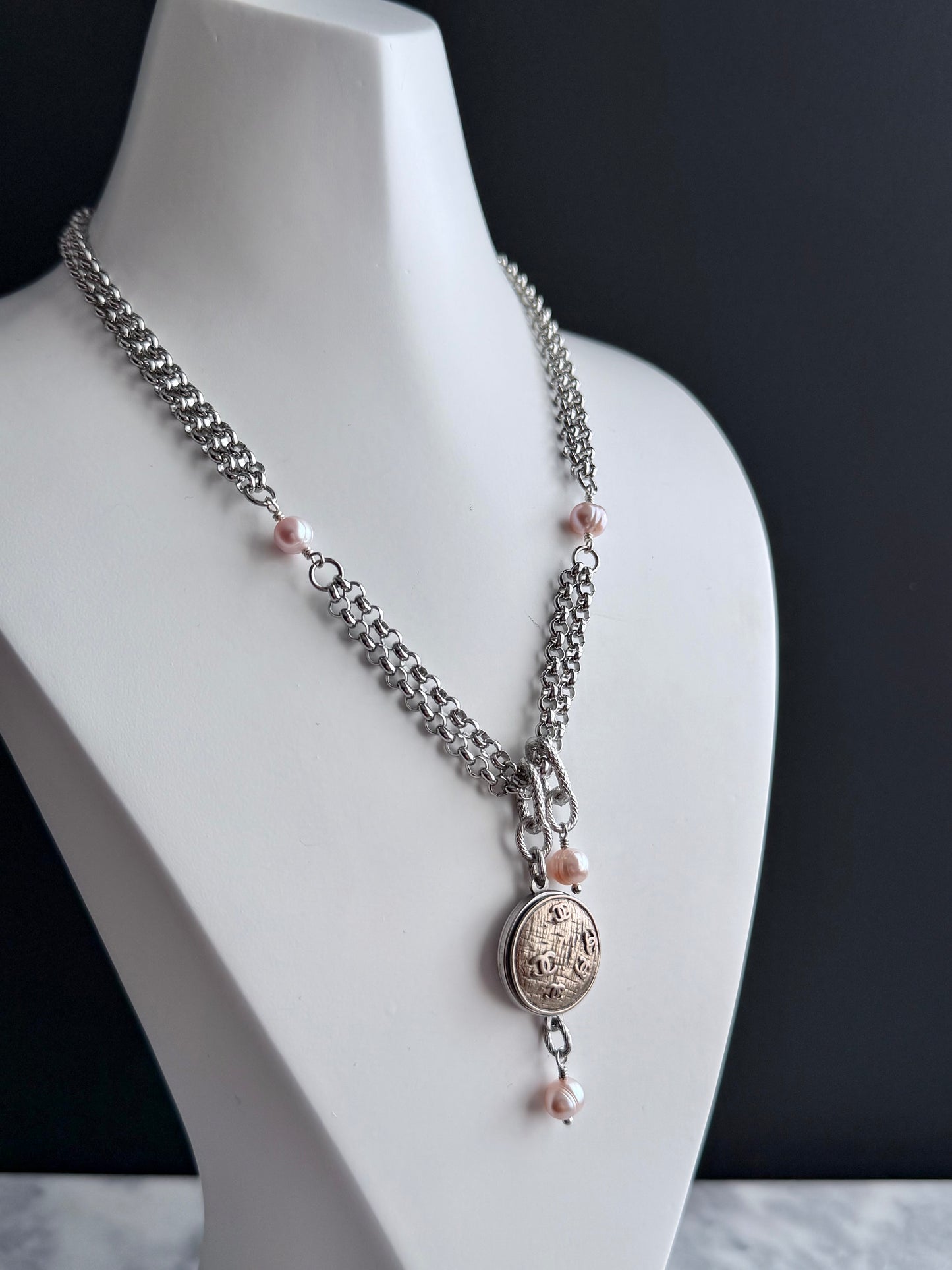 ✨ MIXED METAL Extremely rare Authentic Reworked silver Button Necklace