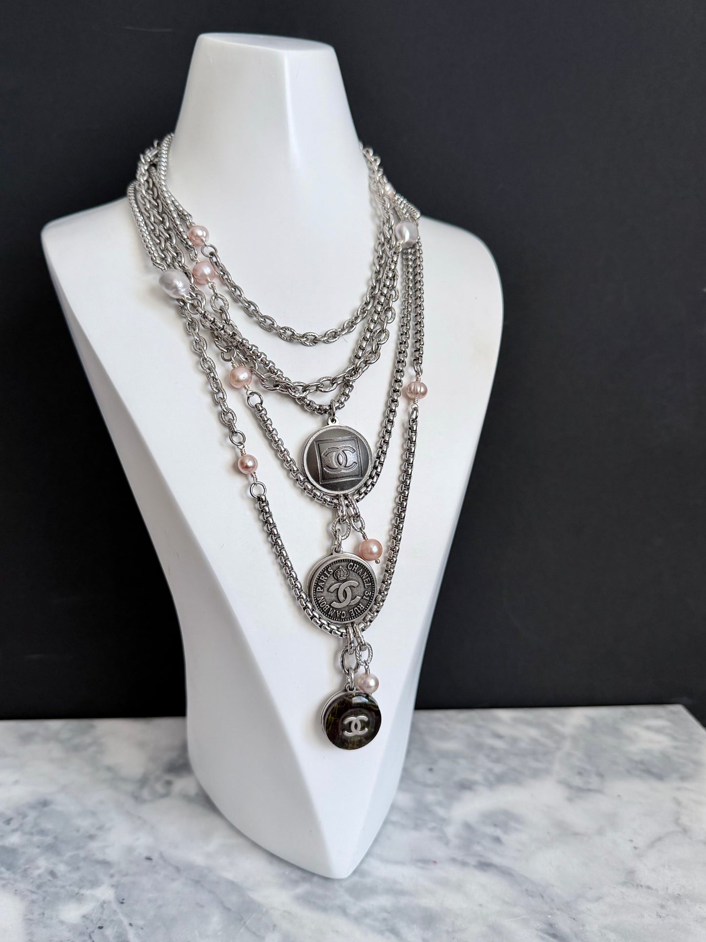 🤍 ONE OF A KIND - Authentic Reworked silver Button Necklace