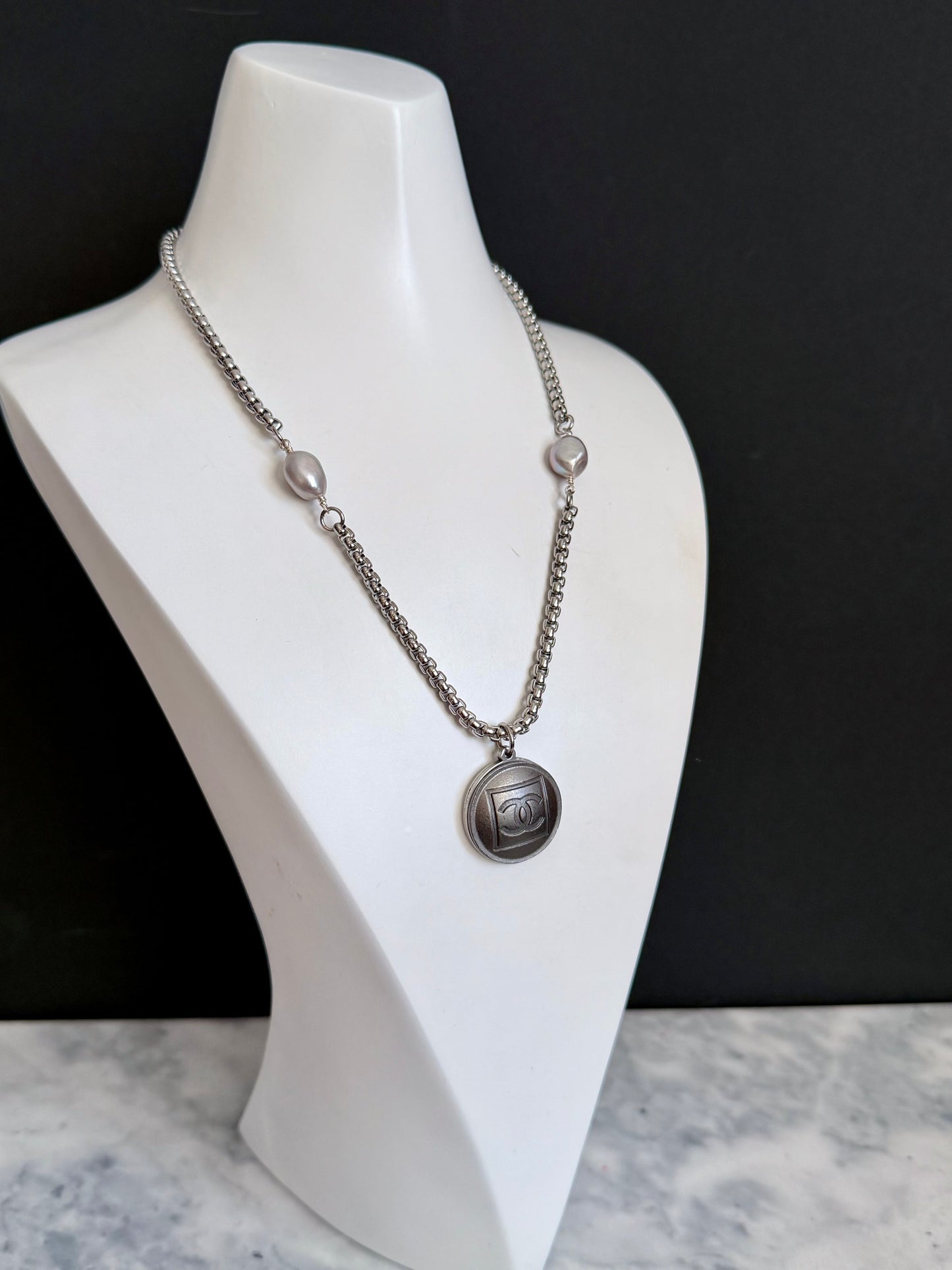 🤍 ONE OF A KIND - Authentic Reworked silver Button Necklace