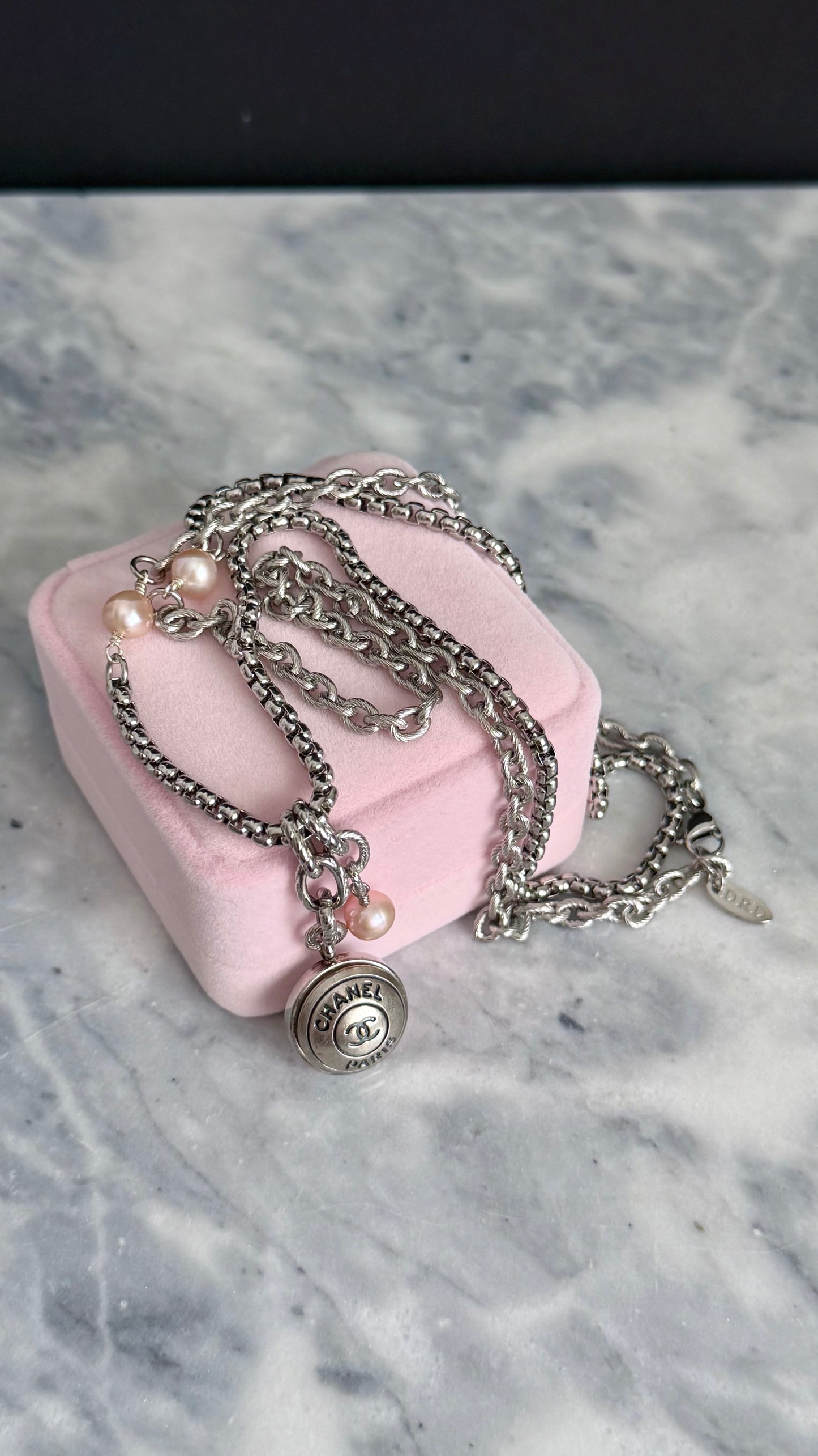 🖤 ONE OF A KIND - Authentic Reworked silver Button Double wrap Necklace