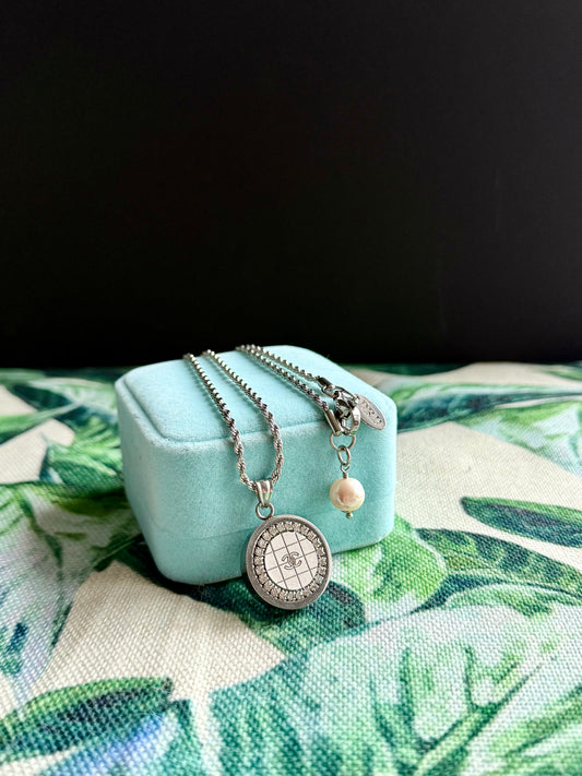 Authentic Reworked silver Button necklace with Swarovski crystals