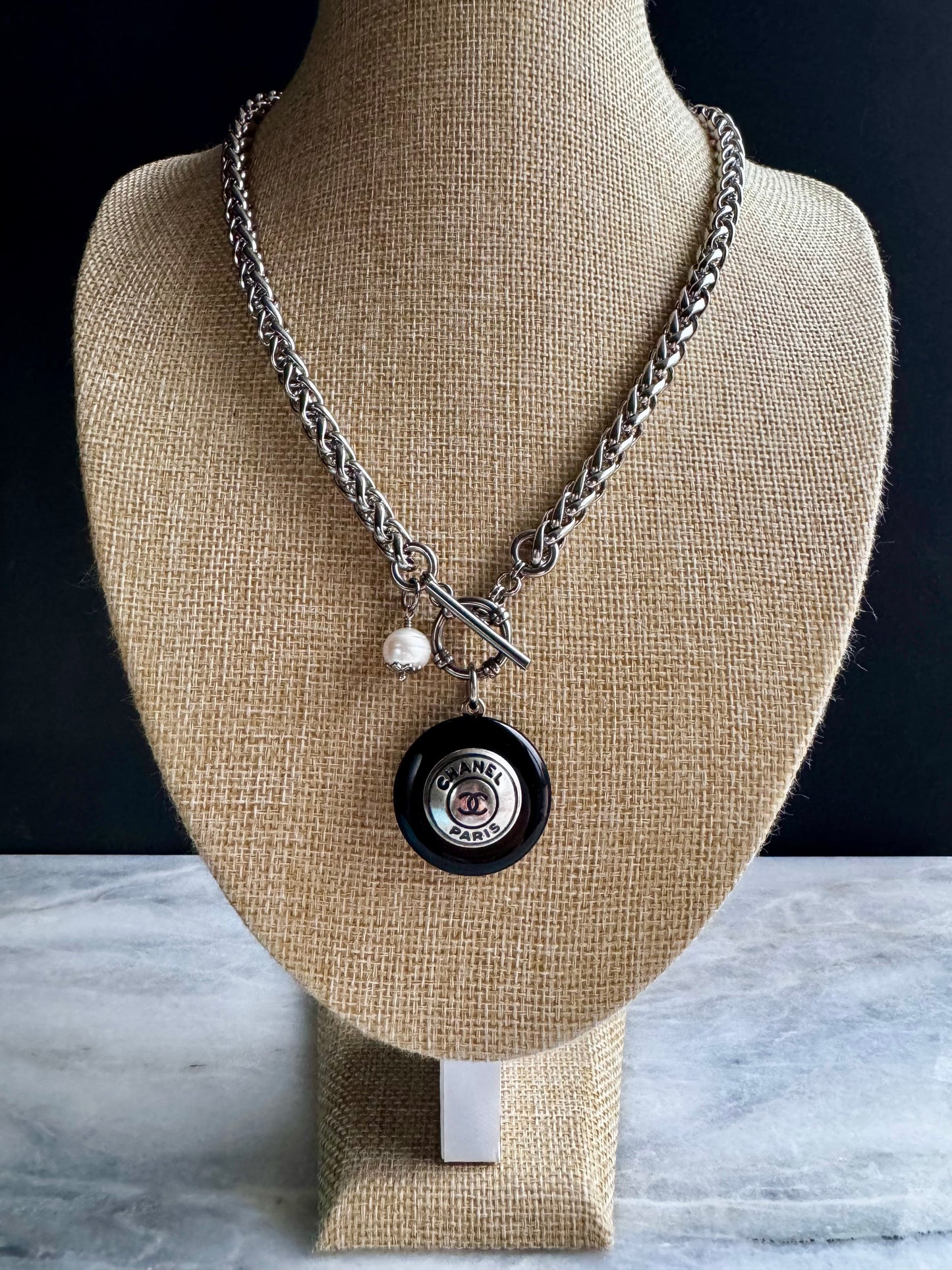 Black onyx One of a kind Authentic Reworked button necklace