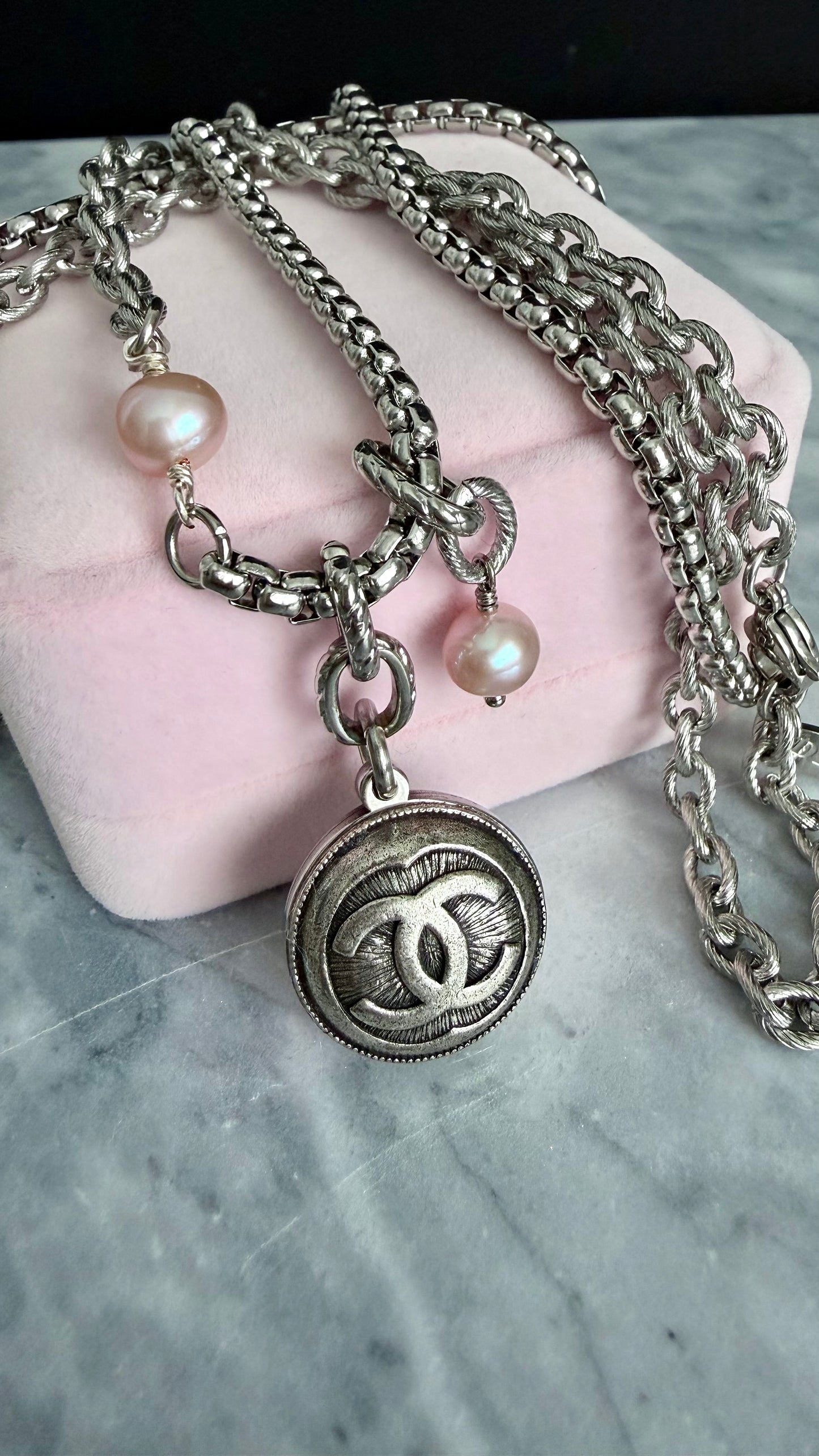 🖤 ONE OF A KIND - Authentic Reworked silver Button Double wrap Necklace